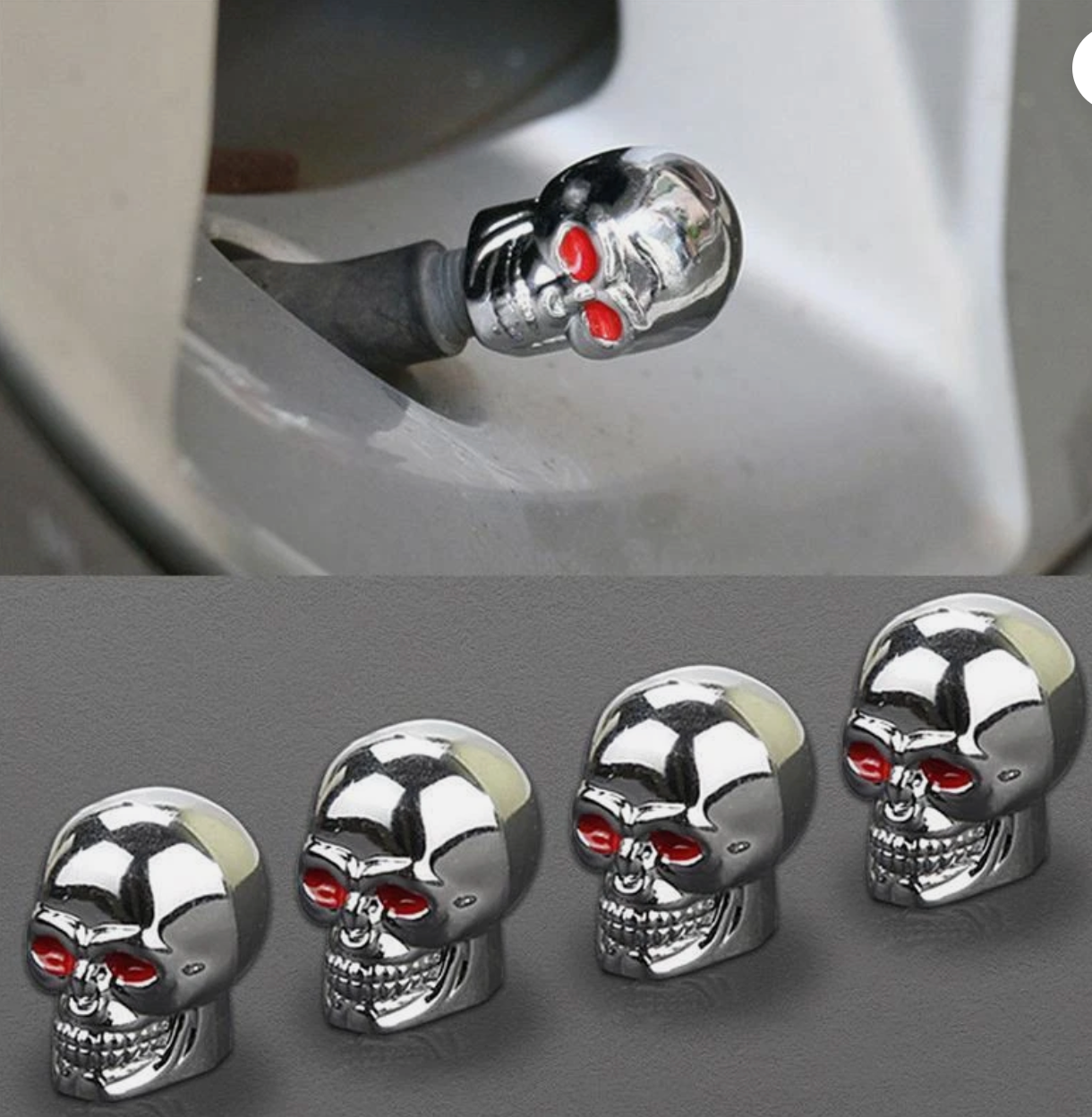 5 Aztec Mictlantecuhtli Terminator Skull Valve Stem Cap Cover Air Tire Wheel Car Bike Universal Silver