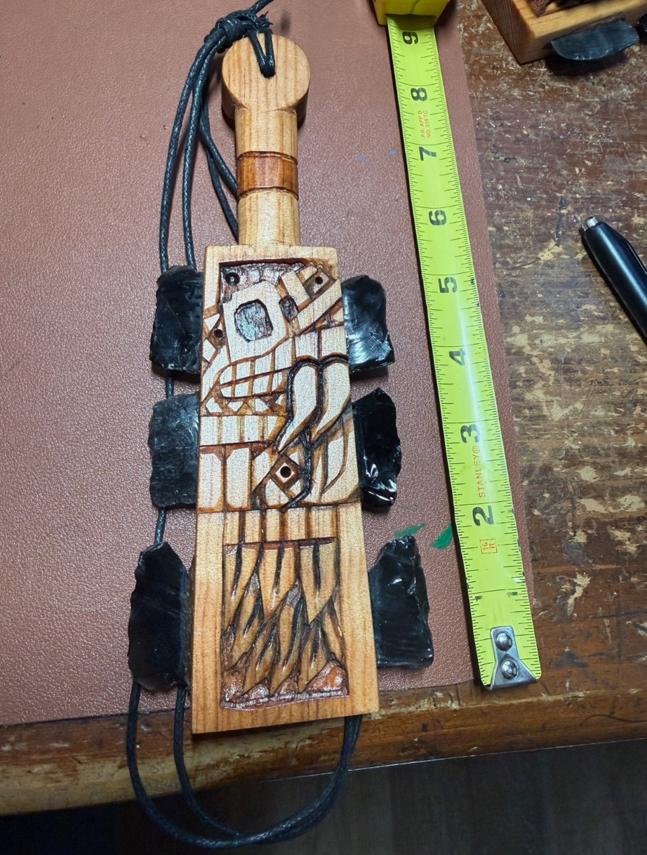 Macuahuitl Necklace, Aztec, KUKULKAN, QUETZALCOATL, SERPENT, Black Obsidian Blades, Hangable Art handmade 8.25" (Copy)