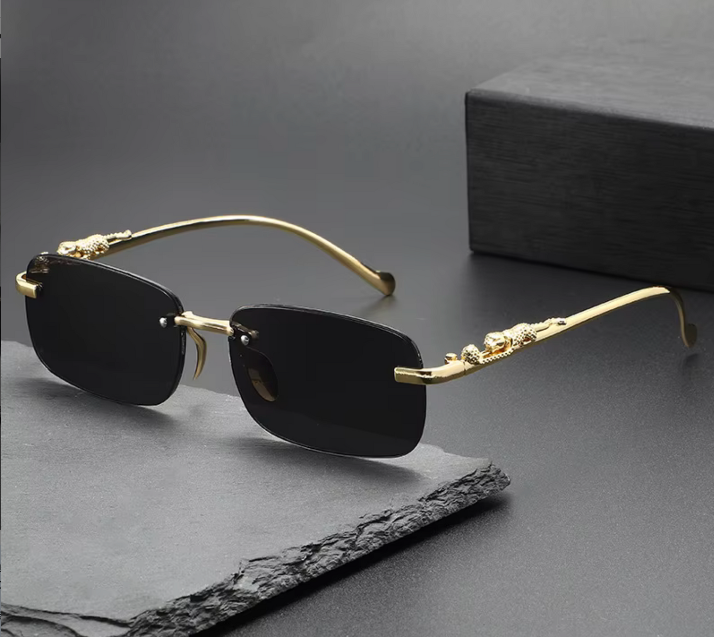 Aztec Mayan Jaguar Soccer Ball Design Sunglasses Frameless Black Gold Color UV400