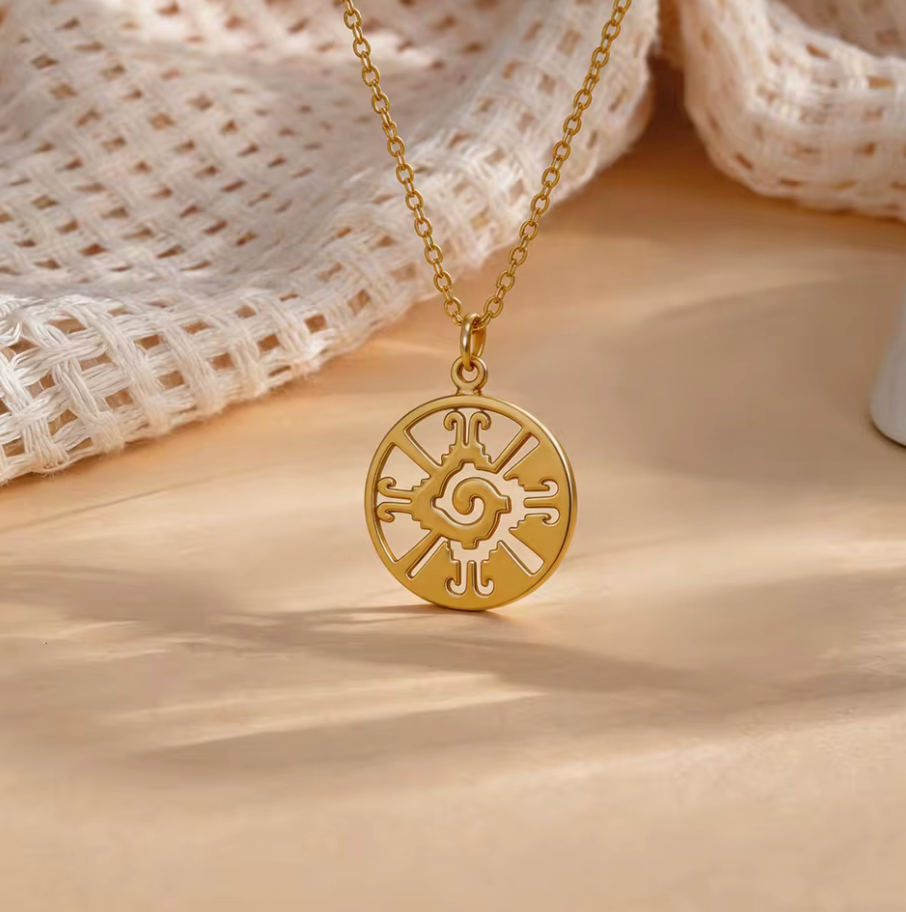 Ometeotl Hunab Ku Duality God of Aztec Mexica Maya gold color 1" Pendant #36