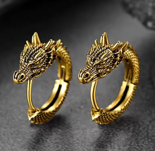 Dragon Earrings, Quetzalcoatl, Kukulkan, Hoop Silver Tone Ear Ring (#39)