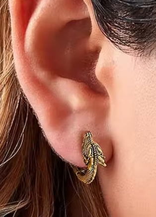 Dragon Earrings, Quetzalcoatl, Kukulkan, Hoop Silver Tone Ear Ring (#39)