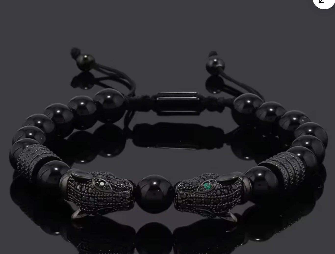 Kissing Mayan Jaguars Obsidian Stone Beads Bracelet Bracelets Men or Women (#2)