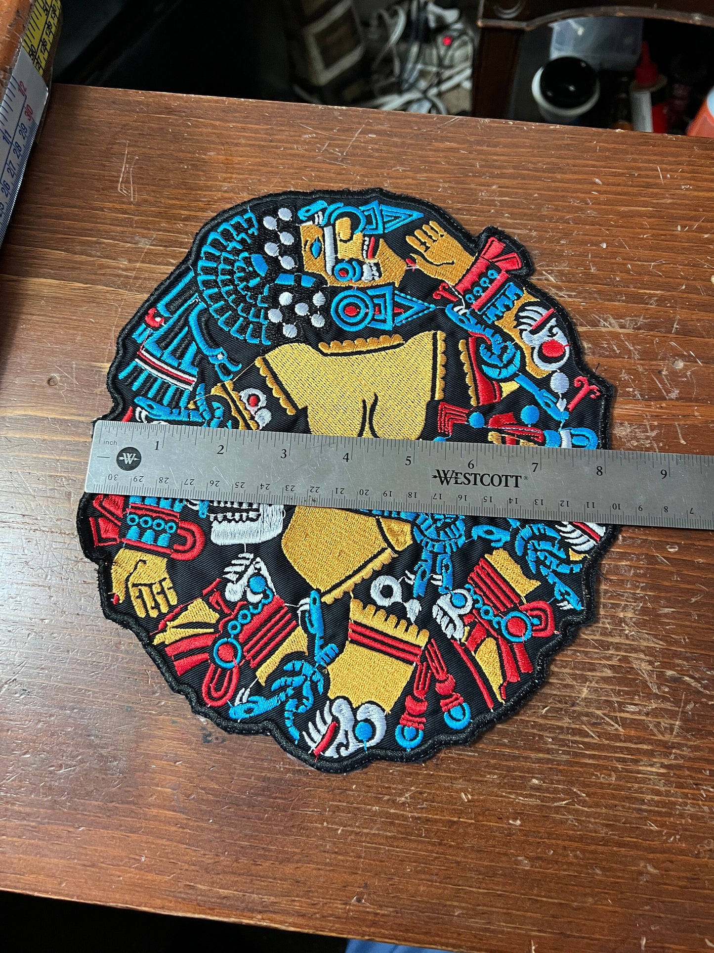 Large Coyolxauhqui the Aztec Moon goddess, Patch, Mexica, 9 1/2 x 8 1/2" for iron on patches - new, Azteca, Mexican patches (8)