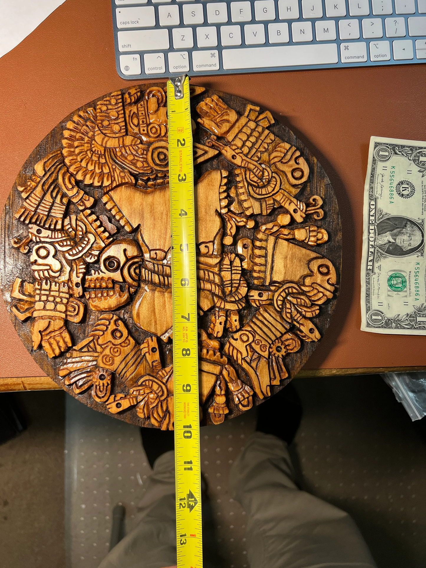 Wood Carved Coyolxauhqui Wall Plaque, Mexico, Disc, Indigenous Artesian Wooden Carvings Pagan Moon Goddess, Aztec Mexica Mexican Culture
