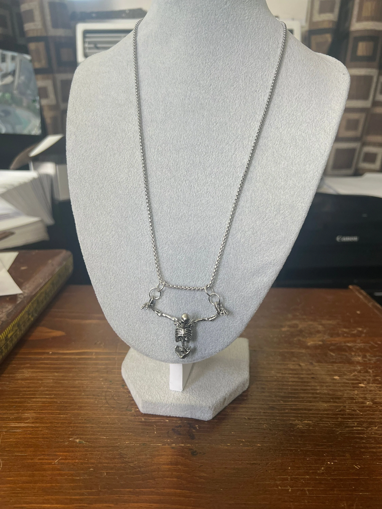 Half Skeleton Prisoner Shackled Pendant Necklace, Alloy, Pirates, Dead Man, Hanging, HandMade, Caribbean Pirate Captive, Fantasy (#15)
