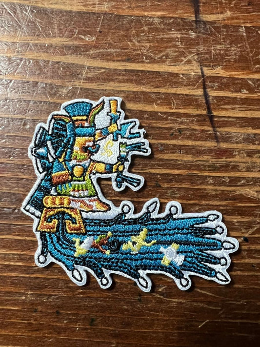 Chalchiuhtlicue Patch, Aztec goddess of rain, Mexica water, river, ocean god, Tlaloc's Wife, Aztec iron-on patches