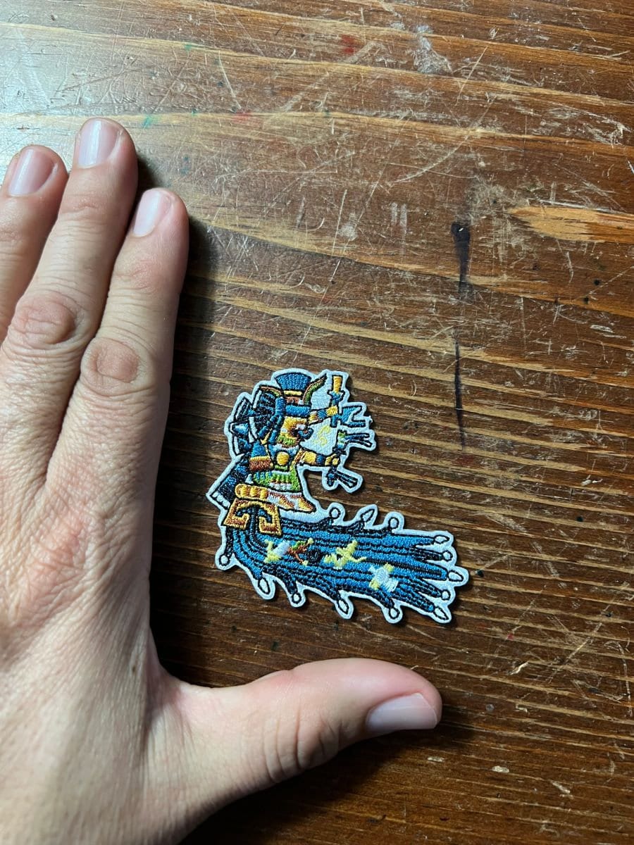 Chalchiuhtlicue Patch, Aztec goddess of rain, Mexica water, river, ocean god, Tlaloc's Wife, Aztec iron-on patches