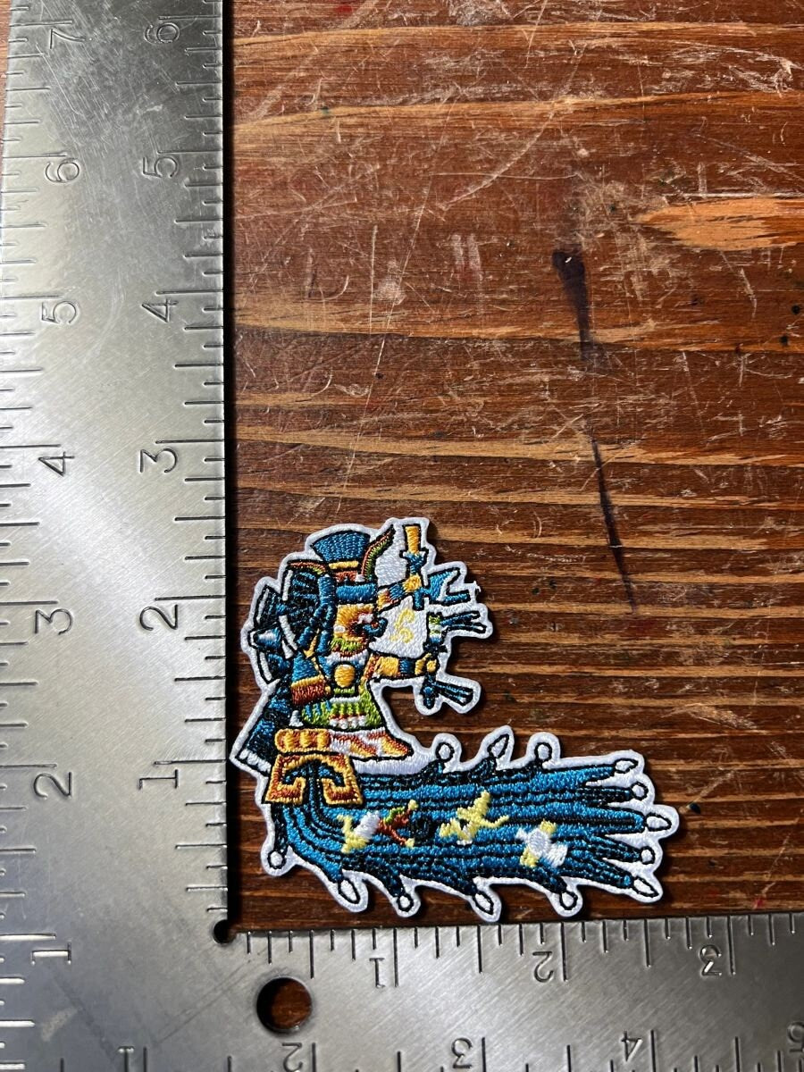 Chalchiuhtlicue Patch, Aztec goddess of rain, Mexica water, river, ocean god, Tlaloc's Wife, Aztec iron-on patches