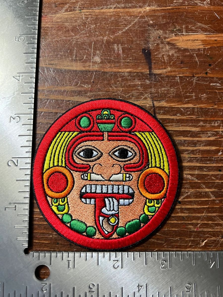 Tonatiuh Quetzalcoatl Patch, 3 1/4", Color Aztec Calendar, Mexica, Patches