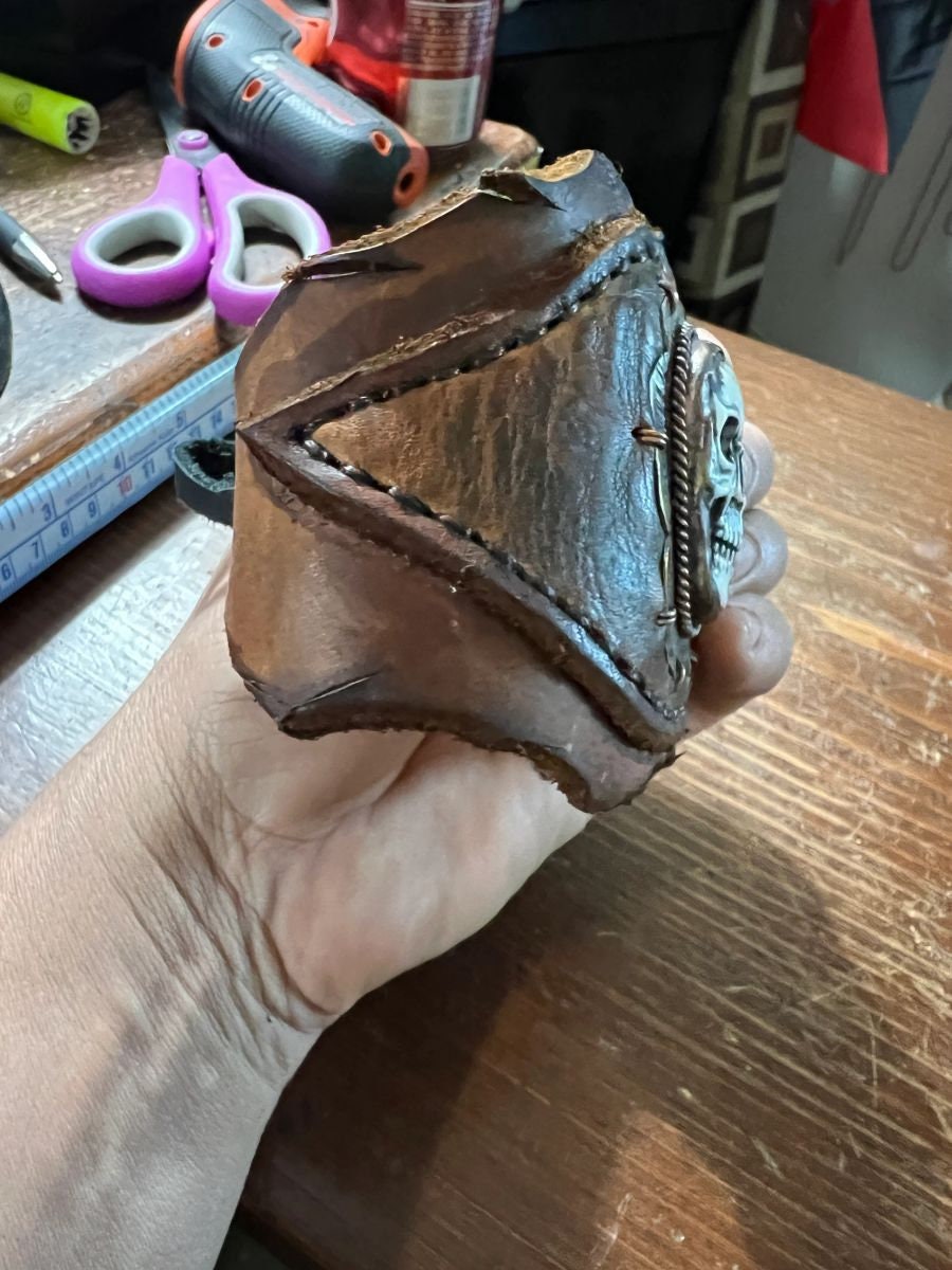 Leather Cuff Bracelet with Skull, Mens, handmade by indigenous people of Mexico
