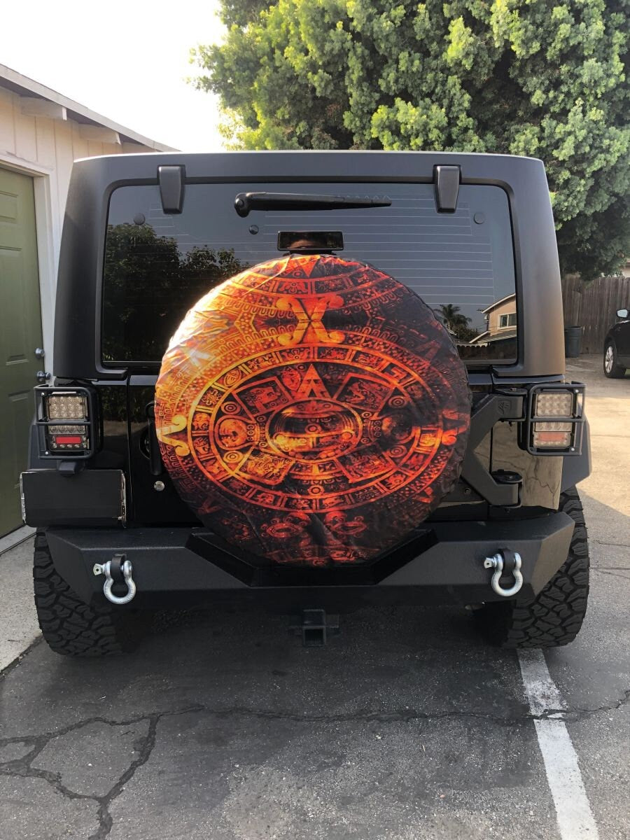 Aztec Calendar Tonatiuh Spare Tire Cover Wheel Tire Cover for Jeep Spare or Trailer RV SUV Truck for Diameter 31"- 33" and up to 12.5" wide