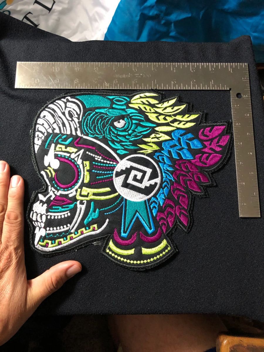 Large Aztec Eagle Warrior Skull Chimalli Shield Xicalcoliuhqui Patch 10x9" Aztec patches, mexica patches (7)