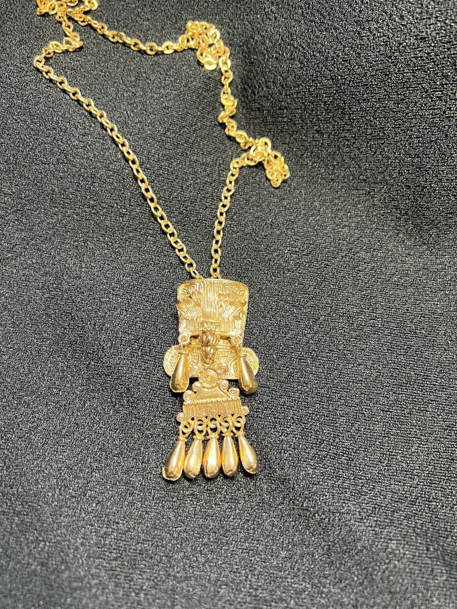 Rare Aztec Eagle Necklace Gold Plated by Salvador Terran for Marbel SA Mexico, 1950s