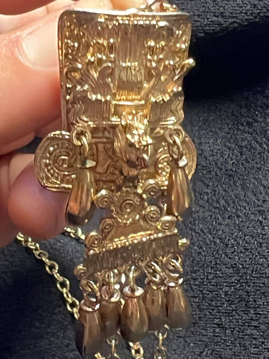Rare Aztec Eagle Necklace Gold Plated by Salvador Terran for Marbel SA Mexico, 1950s