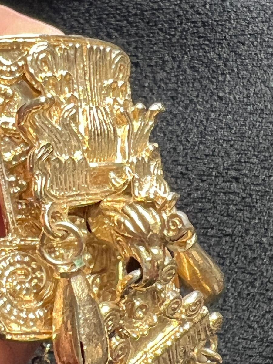 Rare Aztec Eagle Necklace Gold Plated by Salvador Terran for Marbel SA Mexico, 1950s