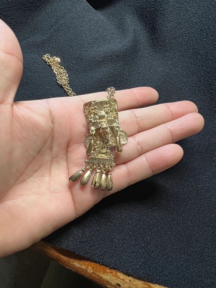 Rare Aztec Eagle Necklace Gold Plated by Salvador Terran for Marbel SA Mexico, 1950s