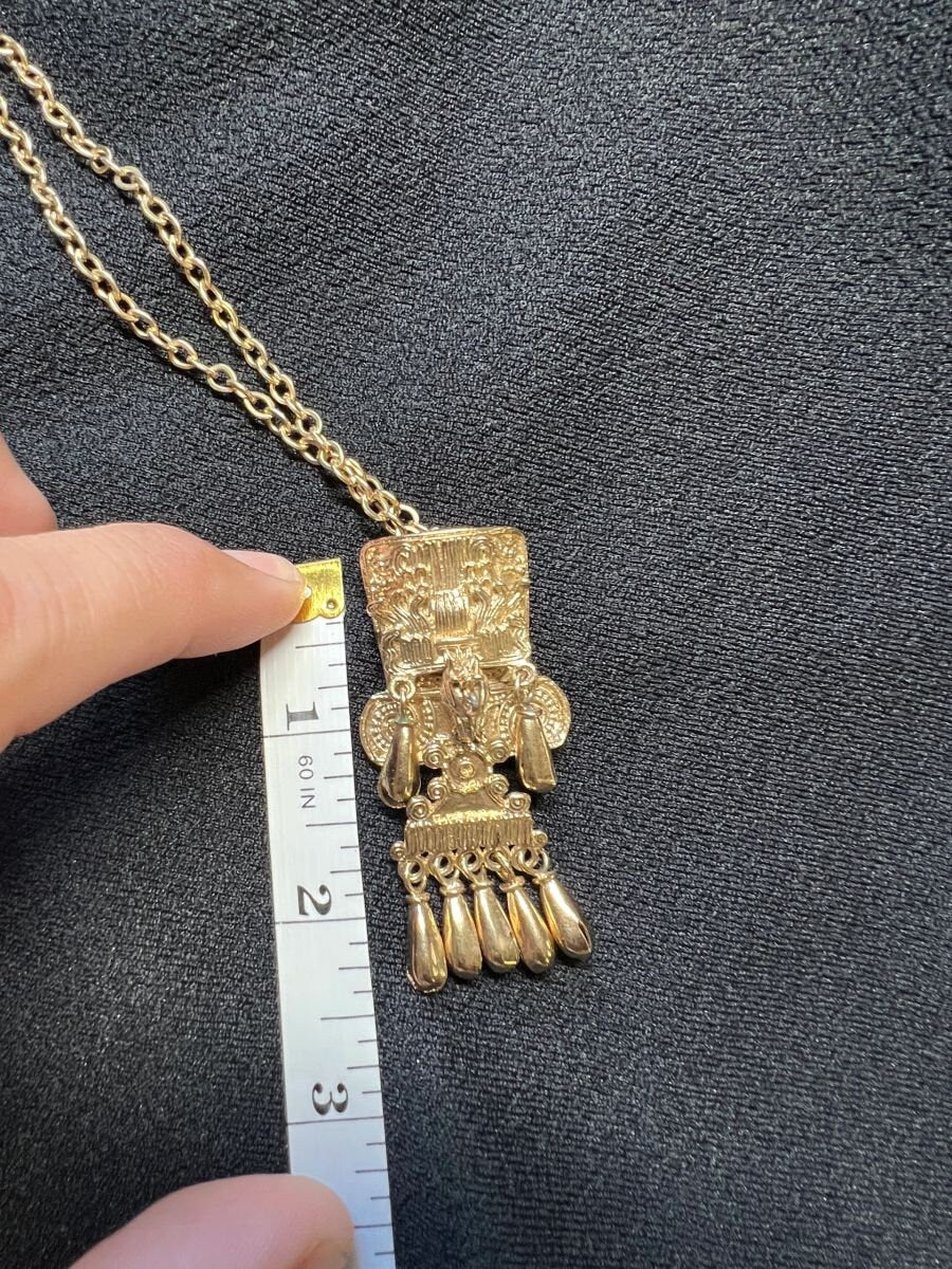 Rare Aztec Eagle Necklace Gold Plated by Salvador Terran for Marbel SA Mexico, 1950s
