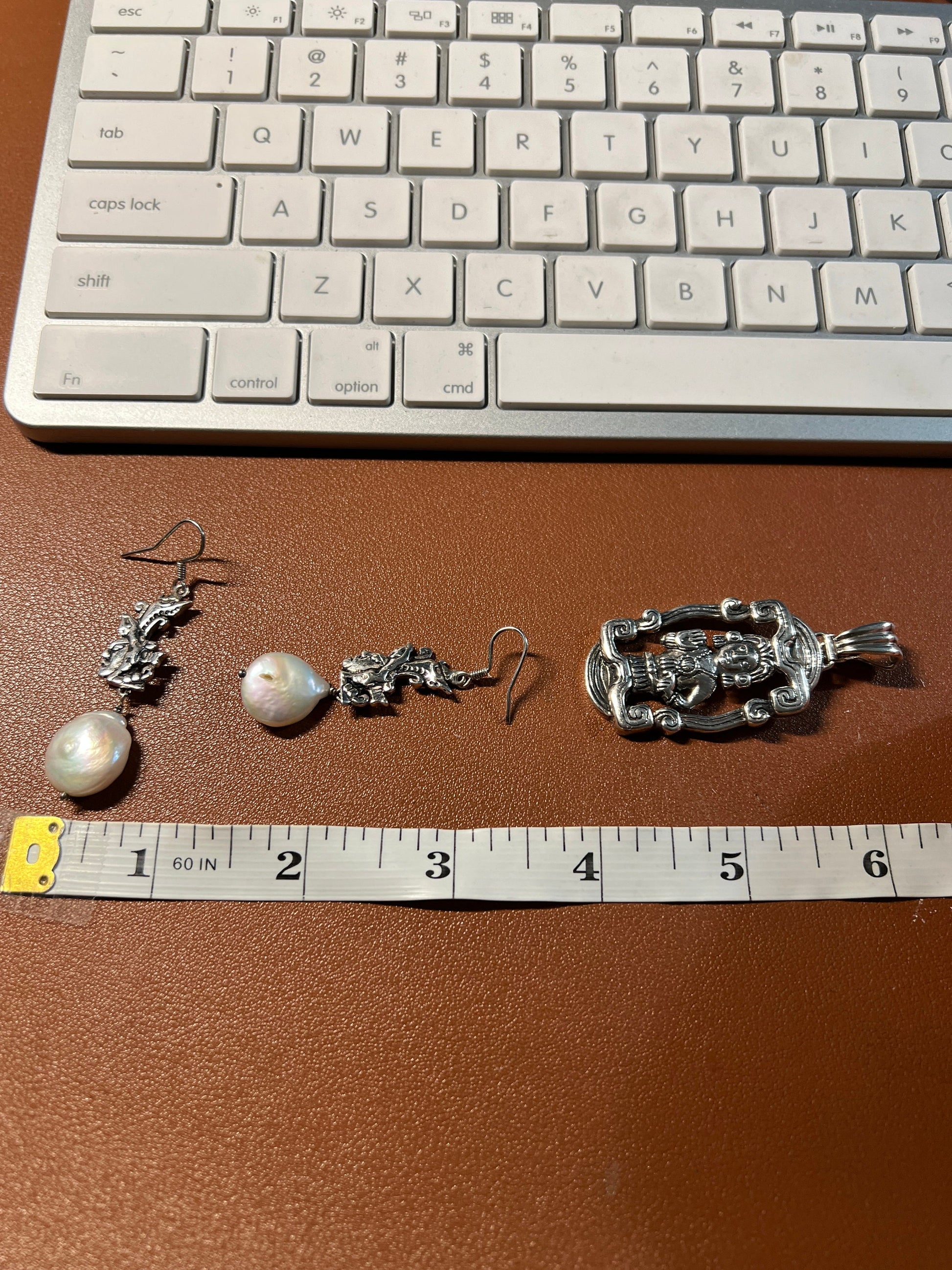 Mayan Pendant and Earrings Set 925, with Pearls, Vintage, from Yucatan Peninsula, Mexico, 19 grams (#5)