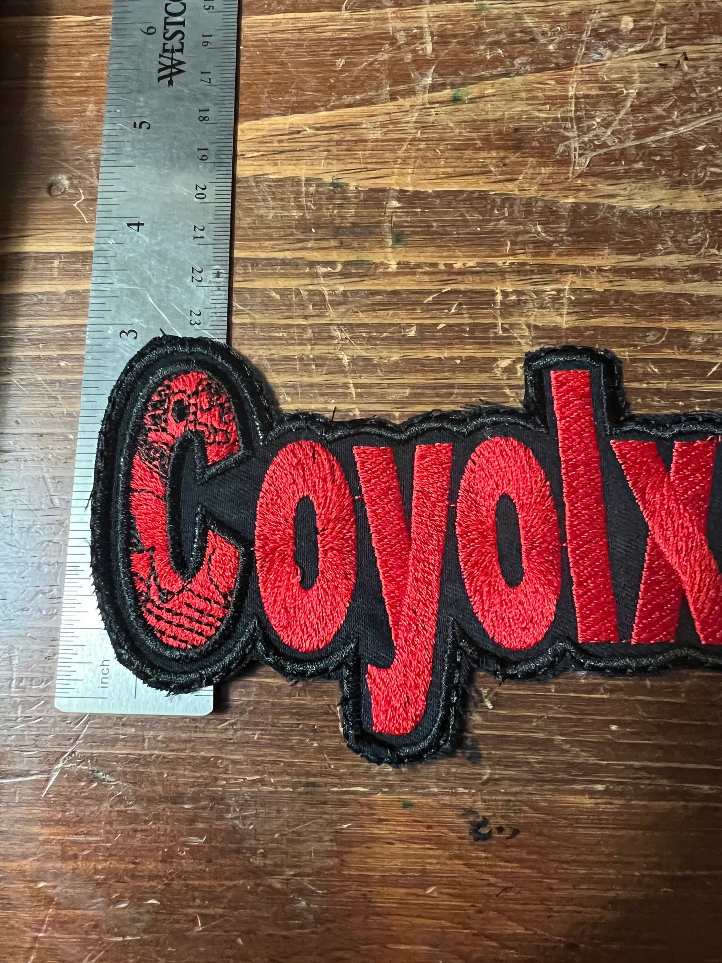 Written Letters Coyolxauhqui the Aztec Moon goddess, Patch, Mexica, 9 1/2 x 3" for iron on patches - new, Azteca, Mexican patches