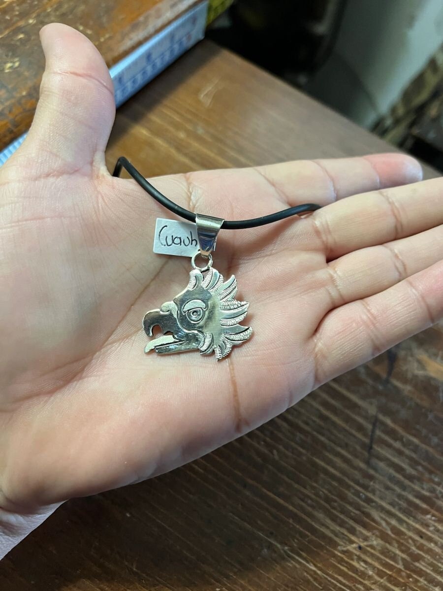 Cuauhtli Aguila Eagle Aztec Day Sign Pendant, sterling silver aztec pendants, sign for Freedom and Equality (4A)