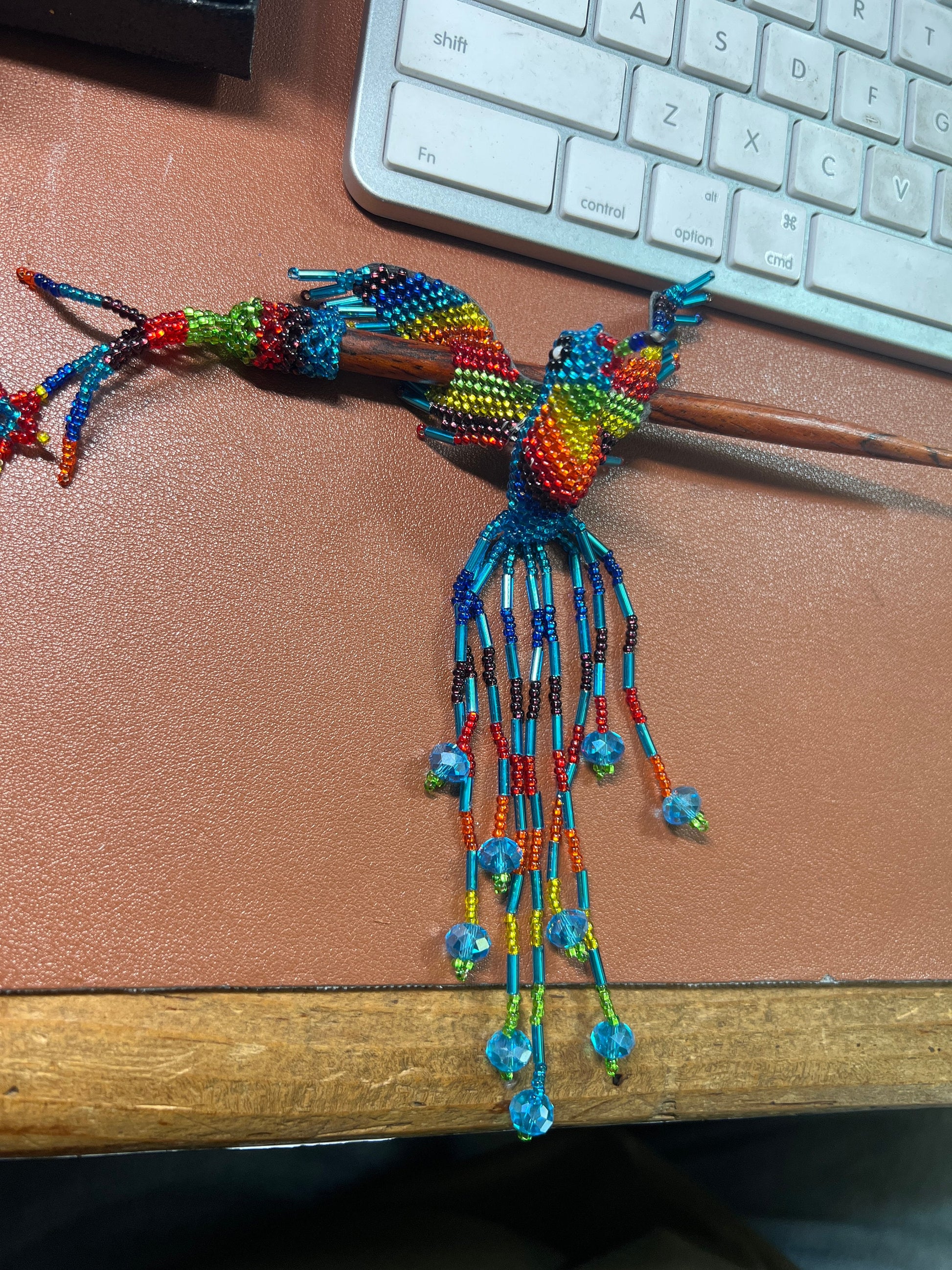 Huitzilopochtli Humming Bird Beaded Rainbow Hair Beret hand made by the Indigenous people of Mexico