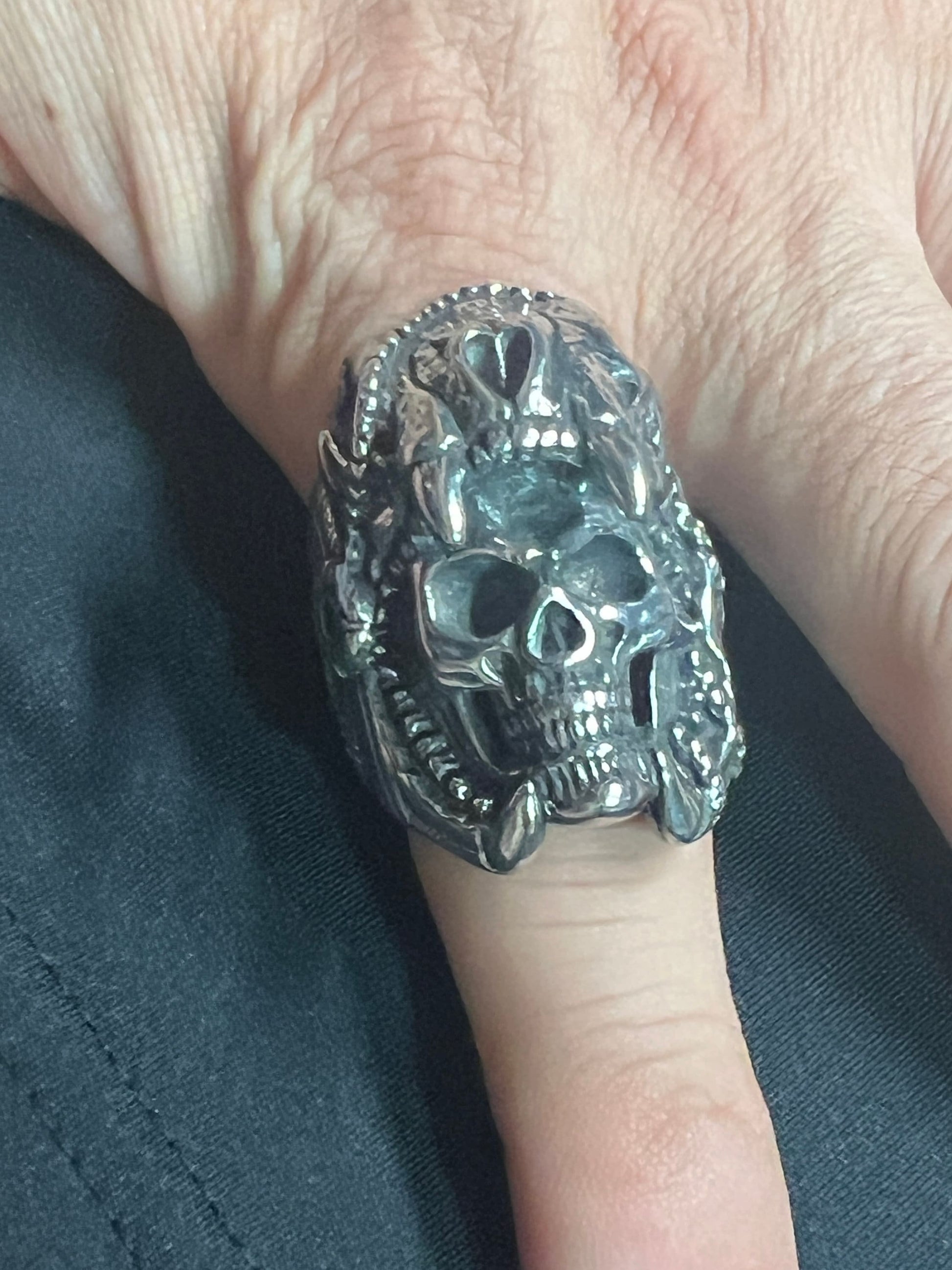 Aztec Jaguar Warrior Skull Ring, Metal Alloy, Mexica Rings, Indigenous Native American (#8)