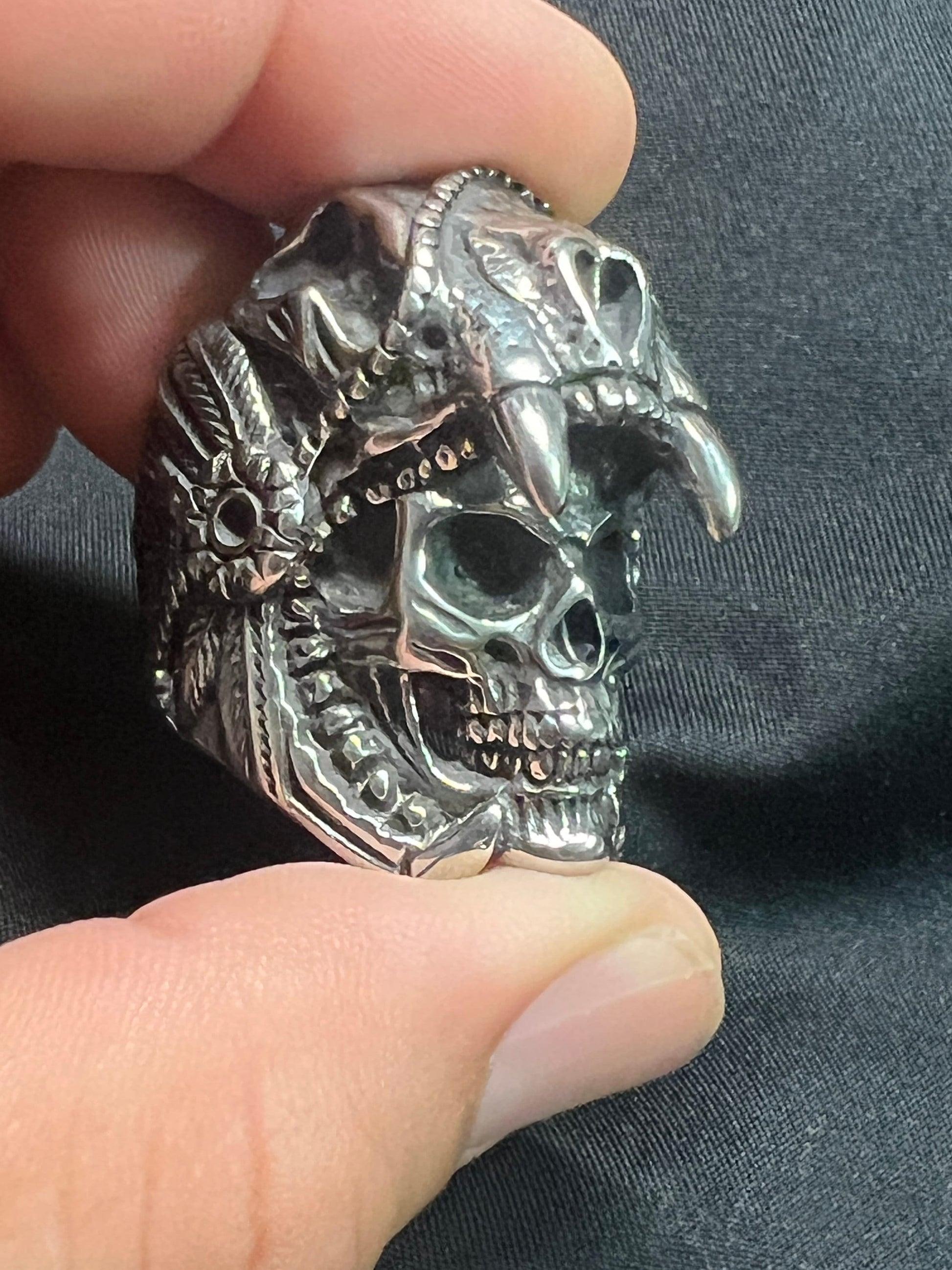 Aztec Jaguar Warrior Skull Ring, Metal Alloy, Mexica Rings, Indigenous Native American (#8)