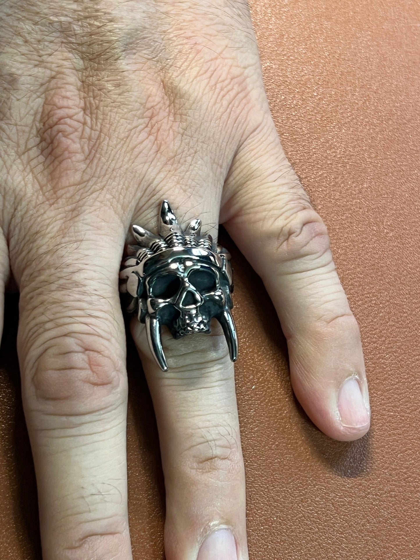 Ring, Skull Chief Headdress Ring, Men's, Native American, Aztec, Rocker, Biker (#8)