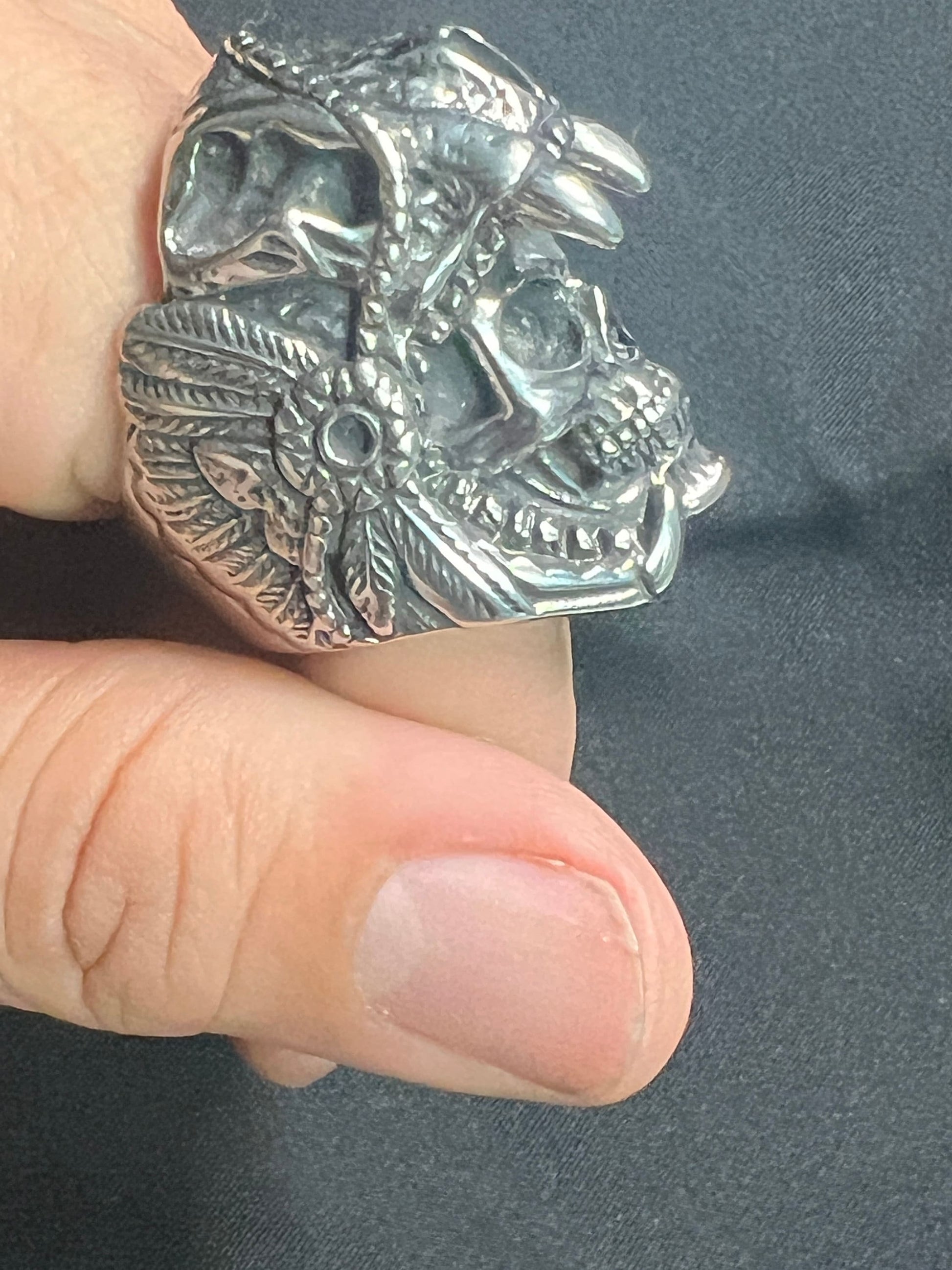 Aztec Jaguar Warrior Skull Ring, Metal Alloy, Mexica Rings, Indigenous Native American (#8)