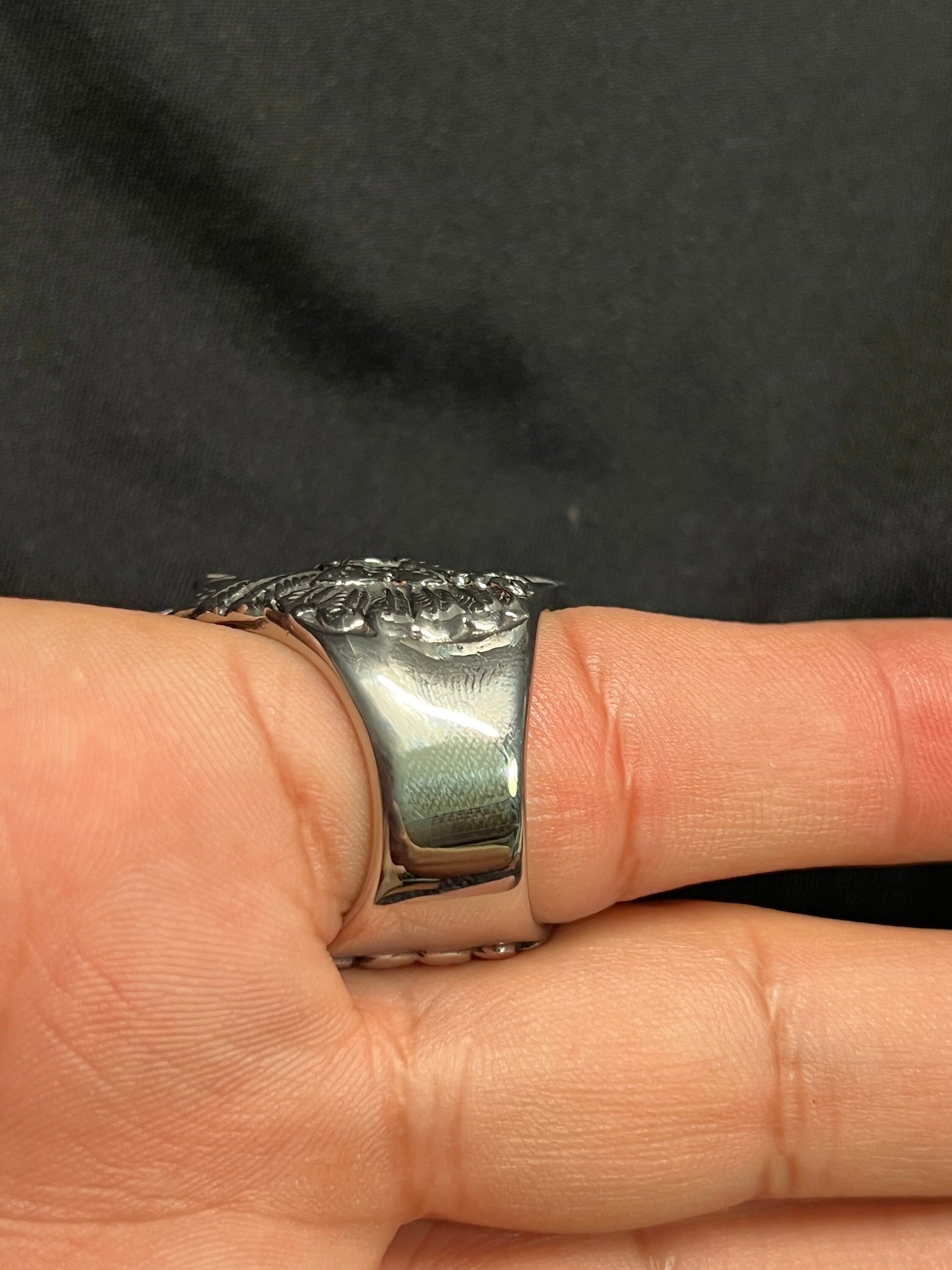 Aztec Jaguar Warrior Skull Ring, Metal Alloy, Mexica Rings, Indigenous Native American (#8)