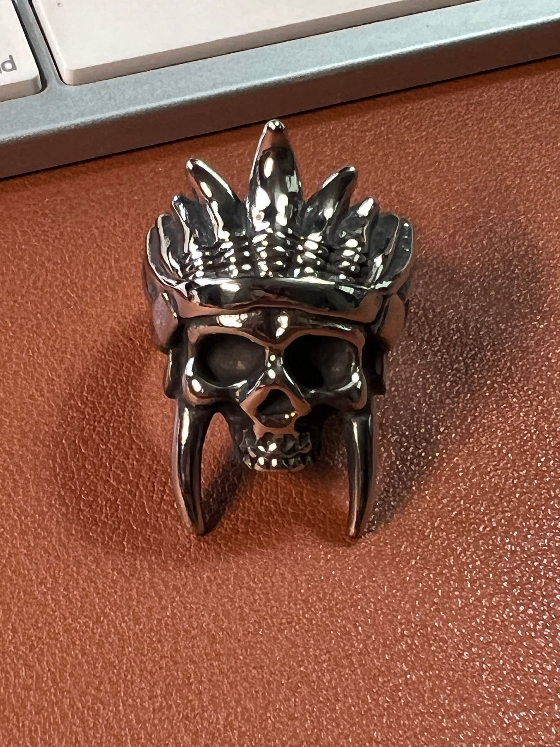 Ring, Skull Chief Headdress Ring, Men's, Native American, Aztec, Rocker, Biker (#8)