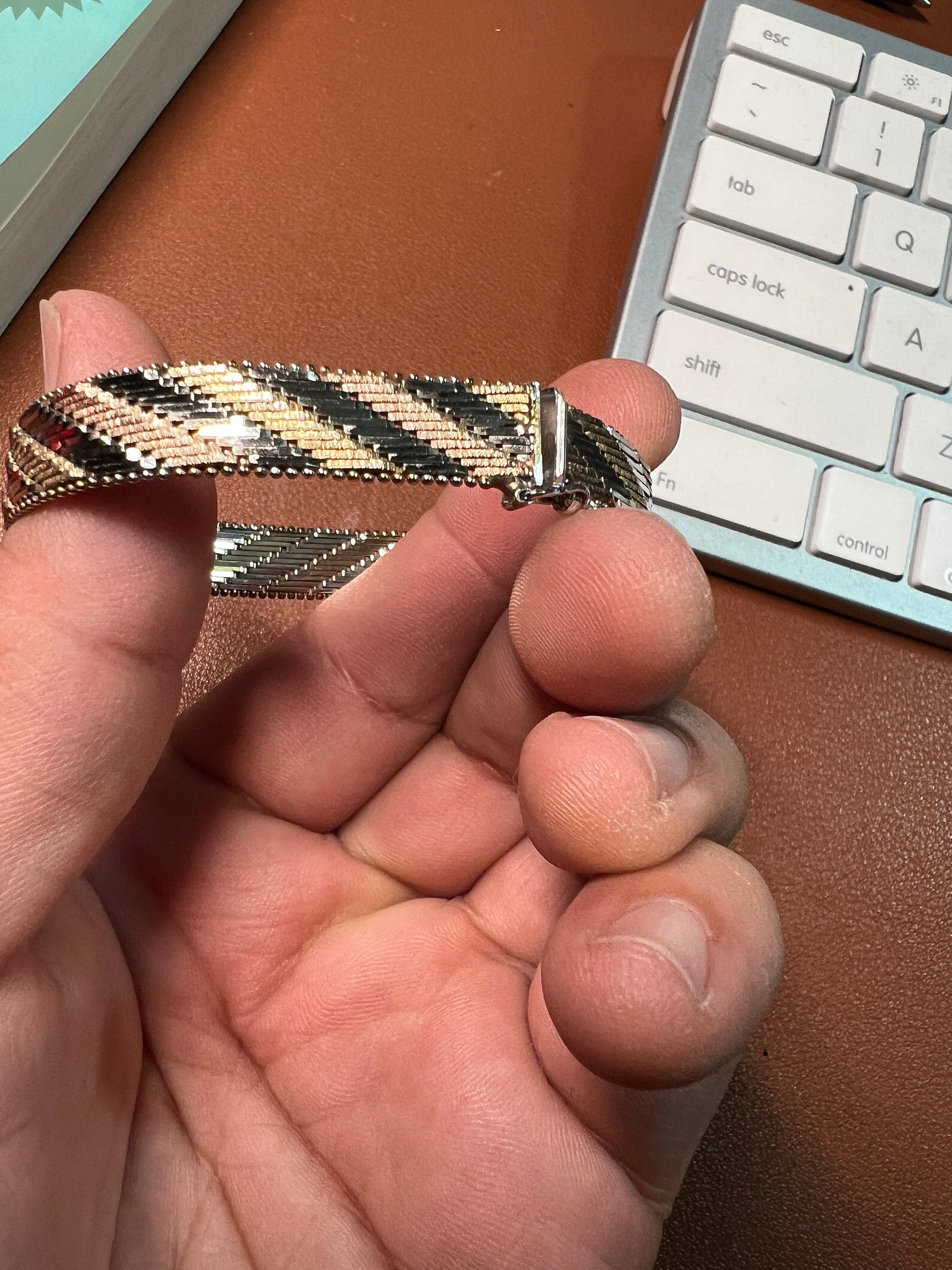 Italy 3 Precious Metals Bracelet, copper, brass, 925 sterling silver, Vintage Condition (1)
