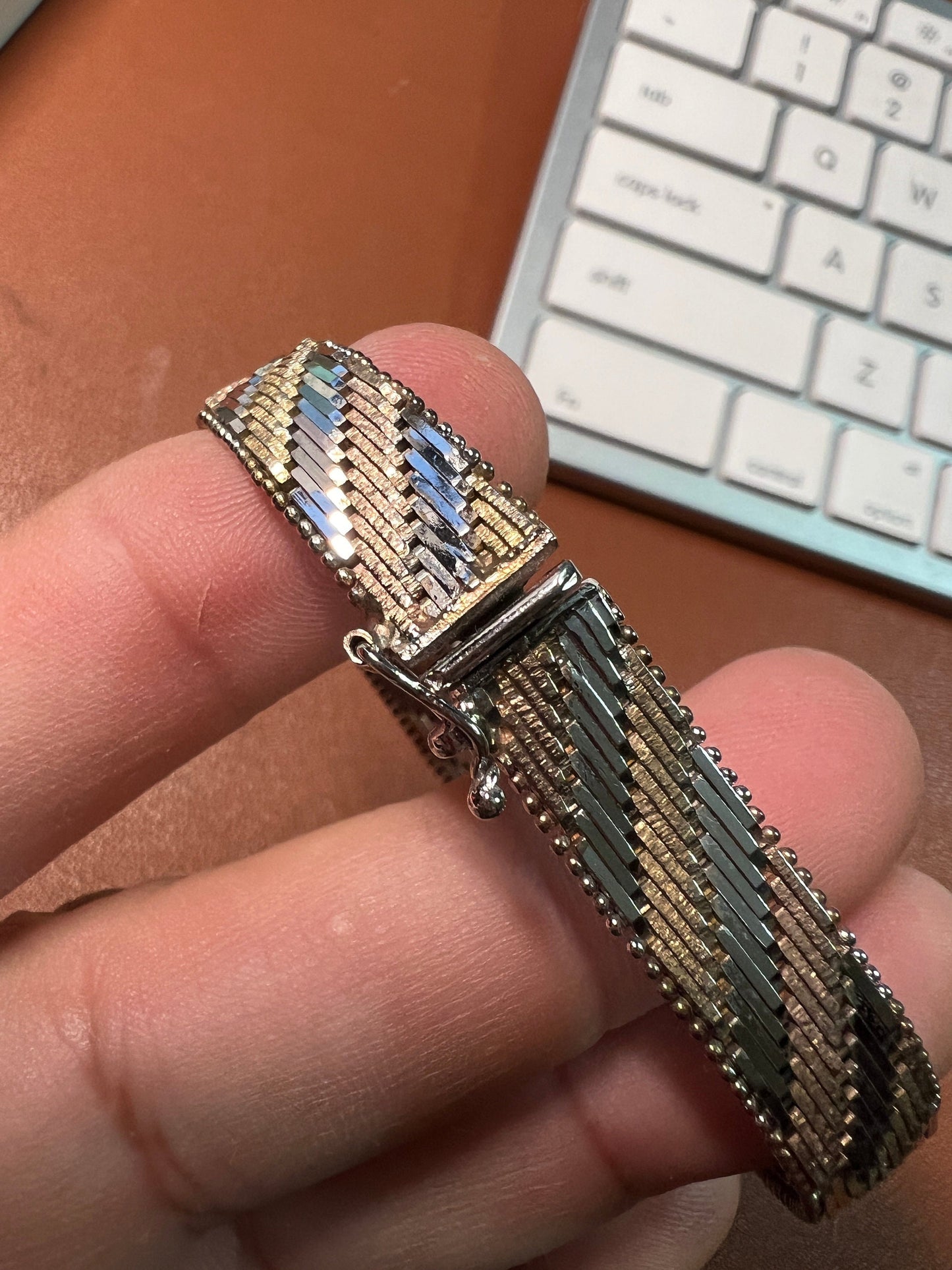 Italy 3 Precious Metals Bracelet, copper, brass, 925 sterling silver, Vintage Condition (1)
