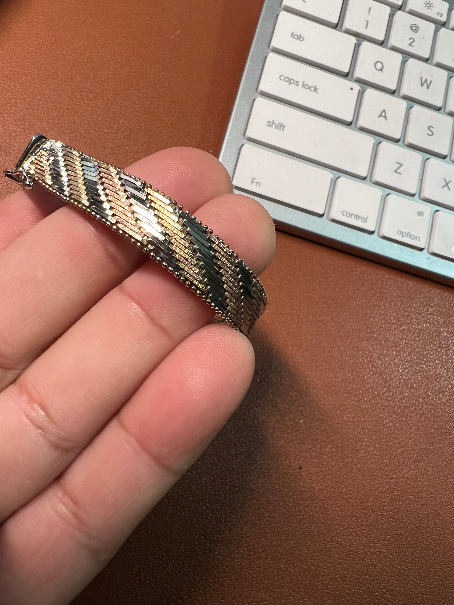 Italy 3 Precious Metals Bracelet, copper, brass, 925 sterling silver, Vintage Condition (1)