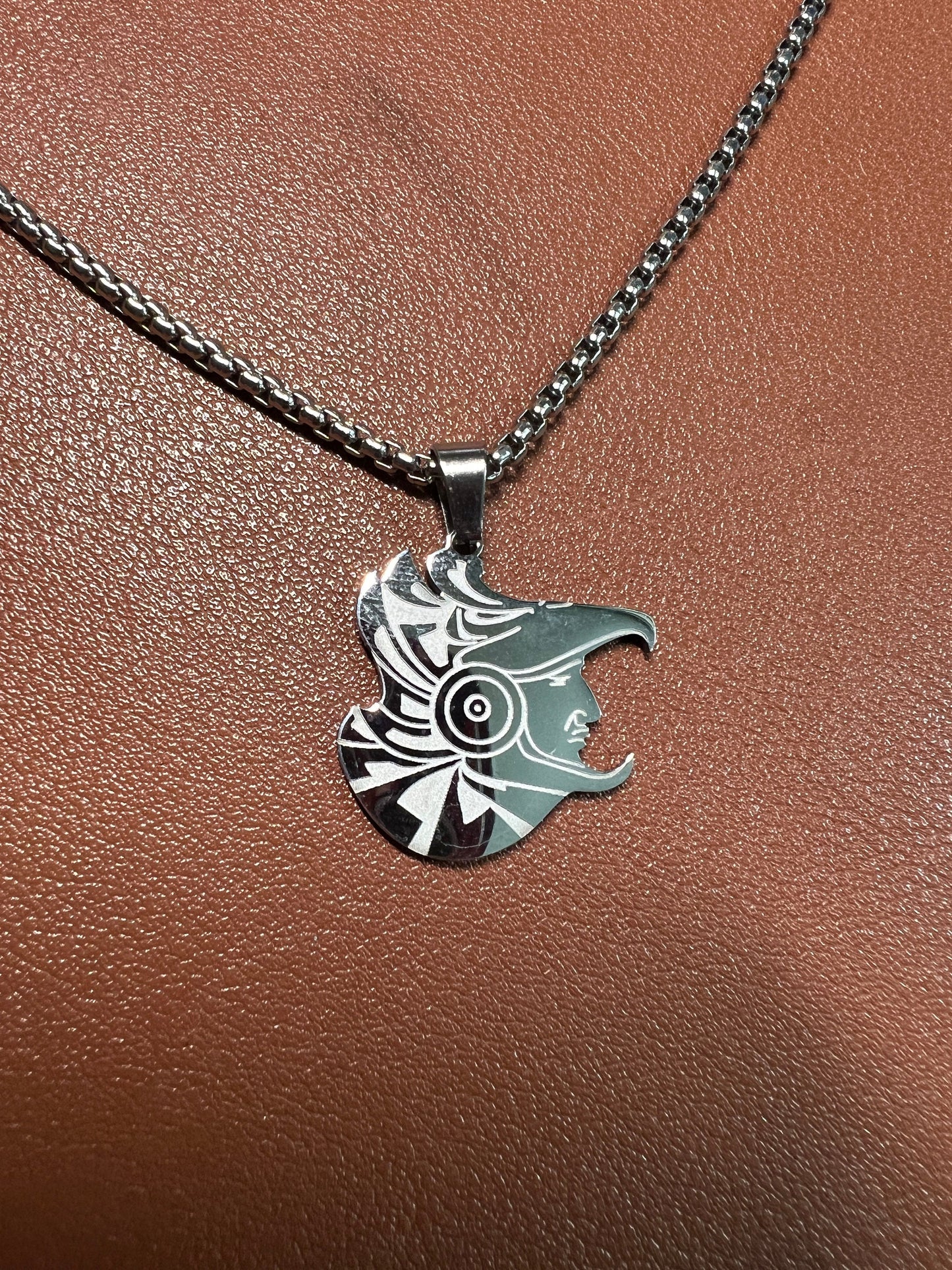Aztec Mexica Eagle Warrior Pendant, Alloy, with box chain alloy necklace (#1)