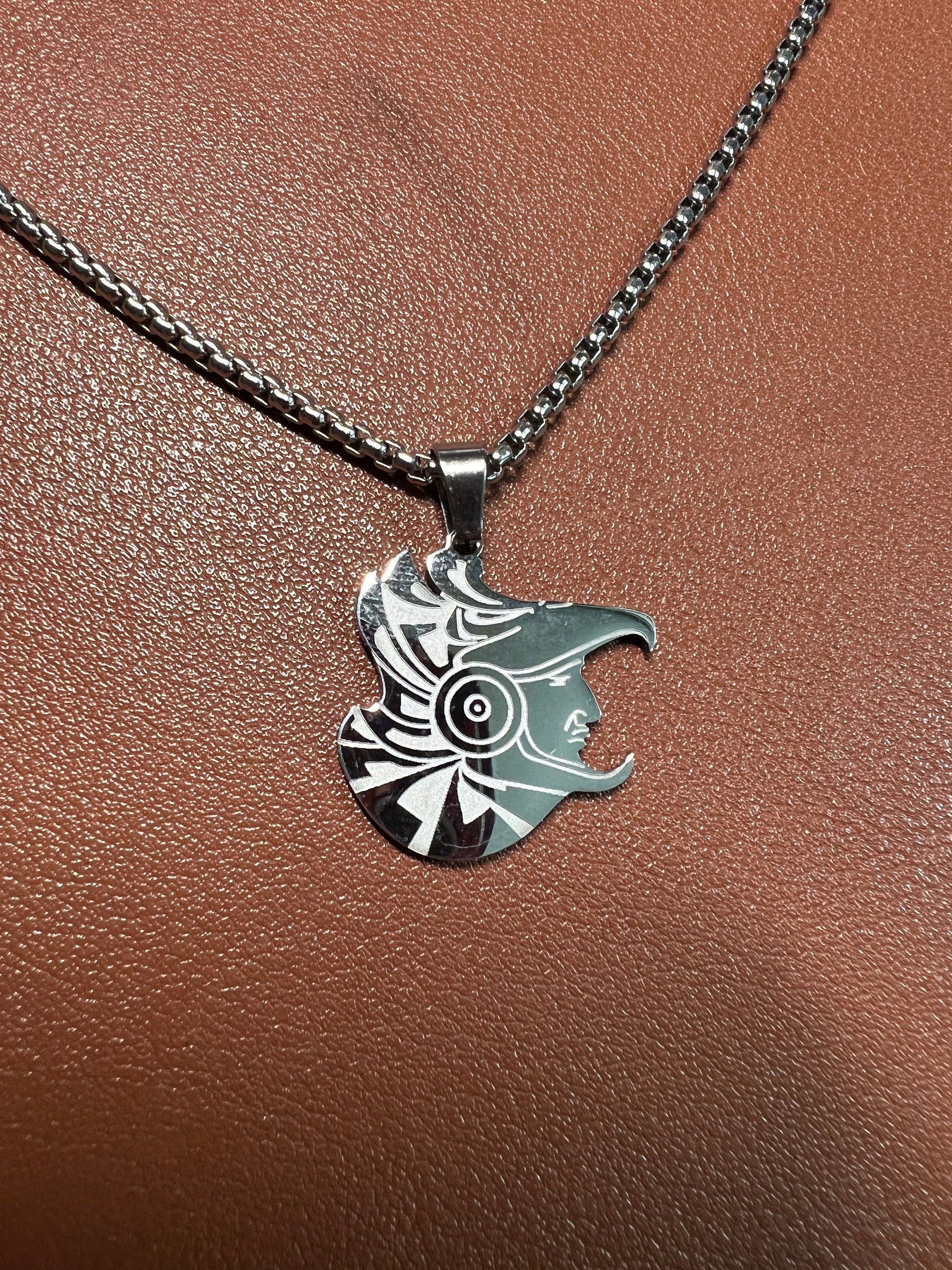 Aztec Mexica Eagle Warrior Pendant, Alloy, with box chain alloy necklace (#1)