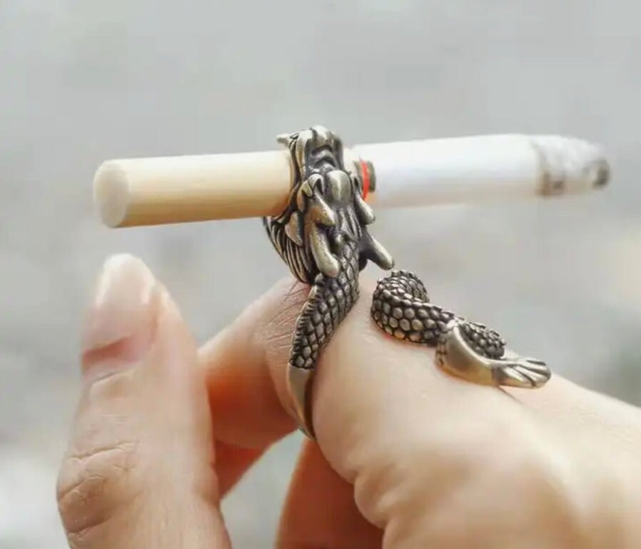 Quetzalcoatl Cigarette Holder Ring, Kukulkan, Dragon, Serpent Rings (#8)