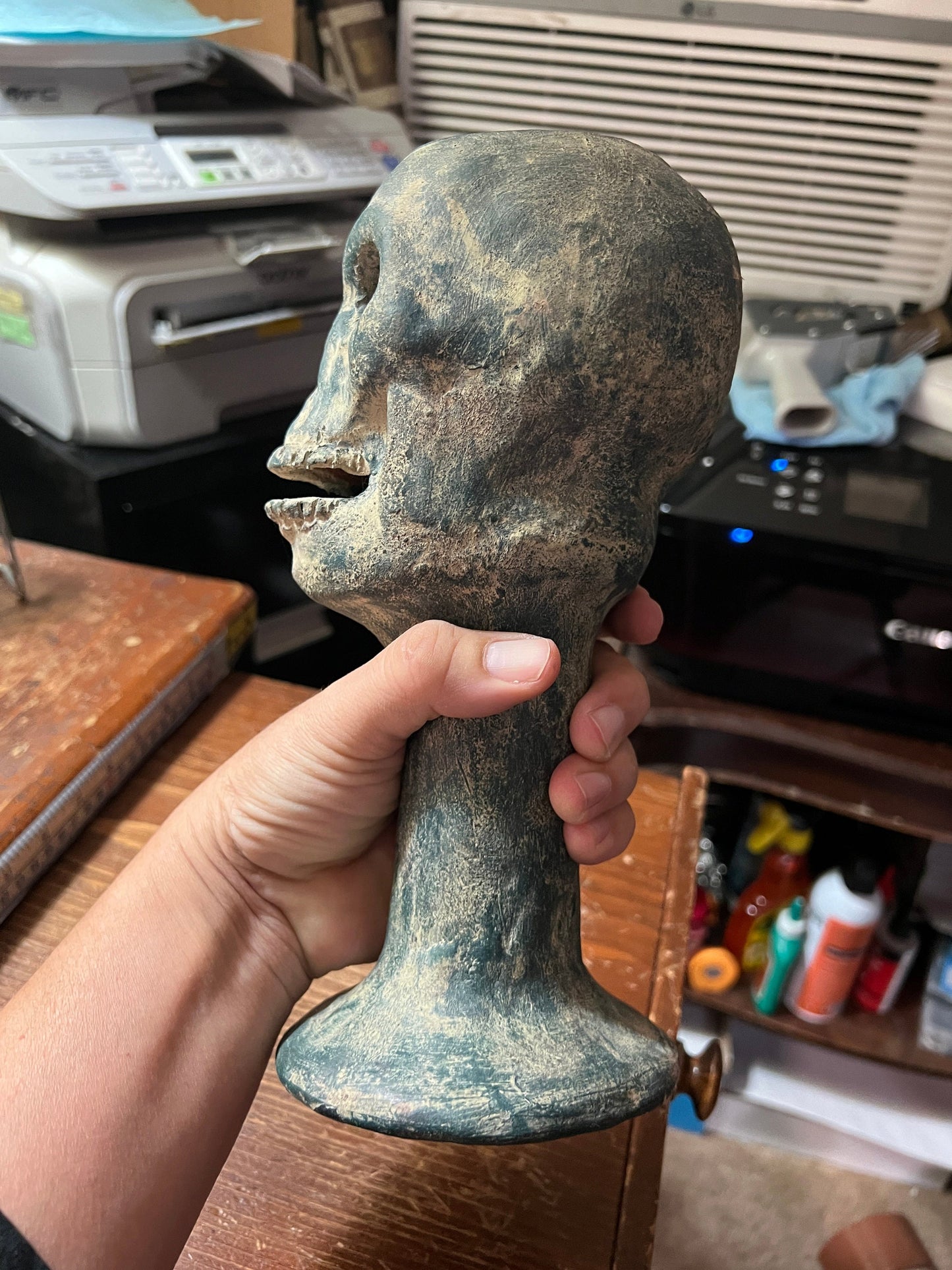 Mictlantecuitli Incense Burner, Clay, Mexican, Mexica, Azteca, Native American, Dark Green 10"