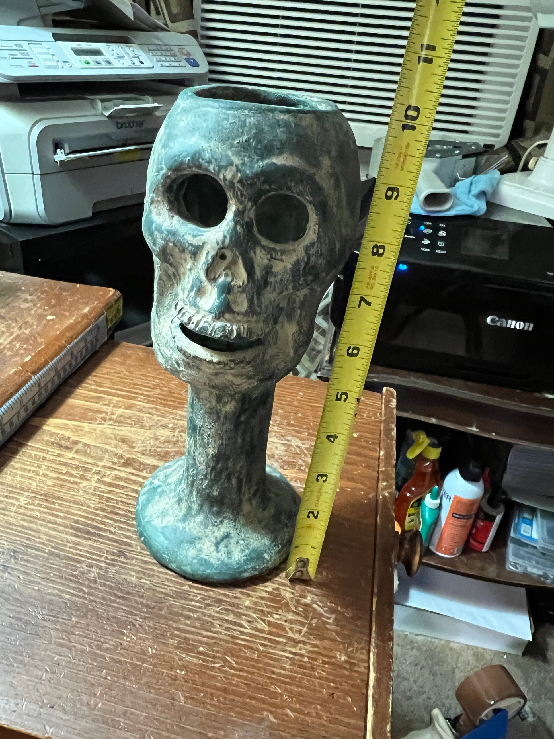 Mictlantecuitli Incense Burner, Clay, Mexican, Mexica, Azteca, Native American, Dark Green 10"