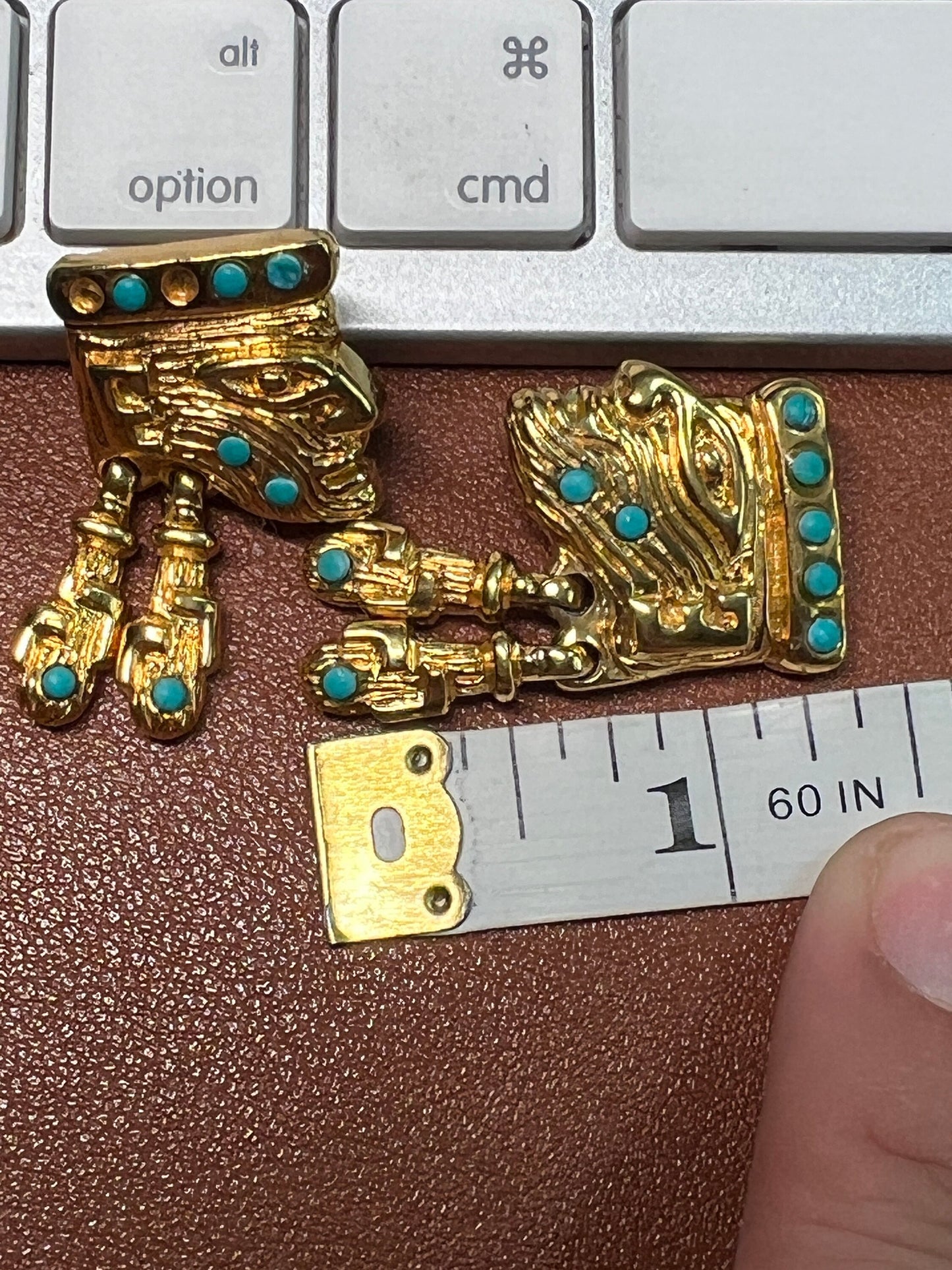 Aztec or Mayan style Earrings by Salvador Teran for Marbel SA Mexico, gold plated Clip-On (#1)