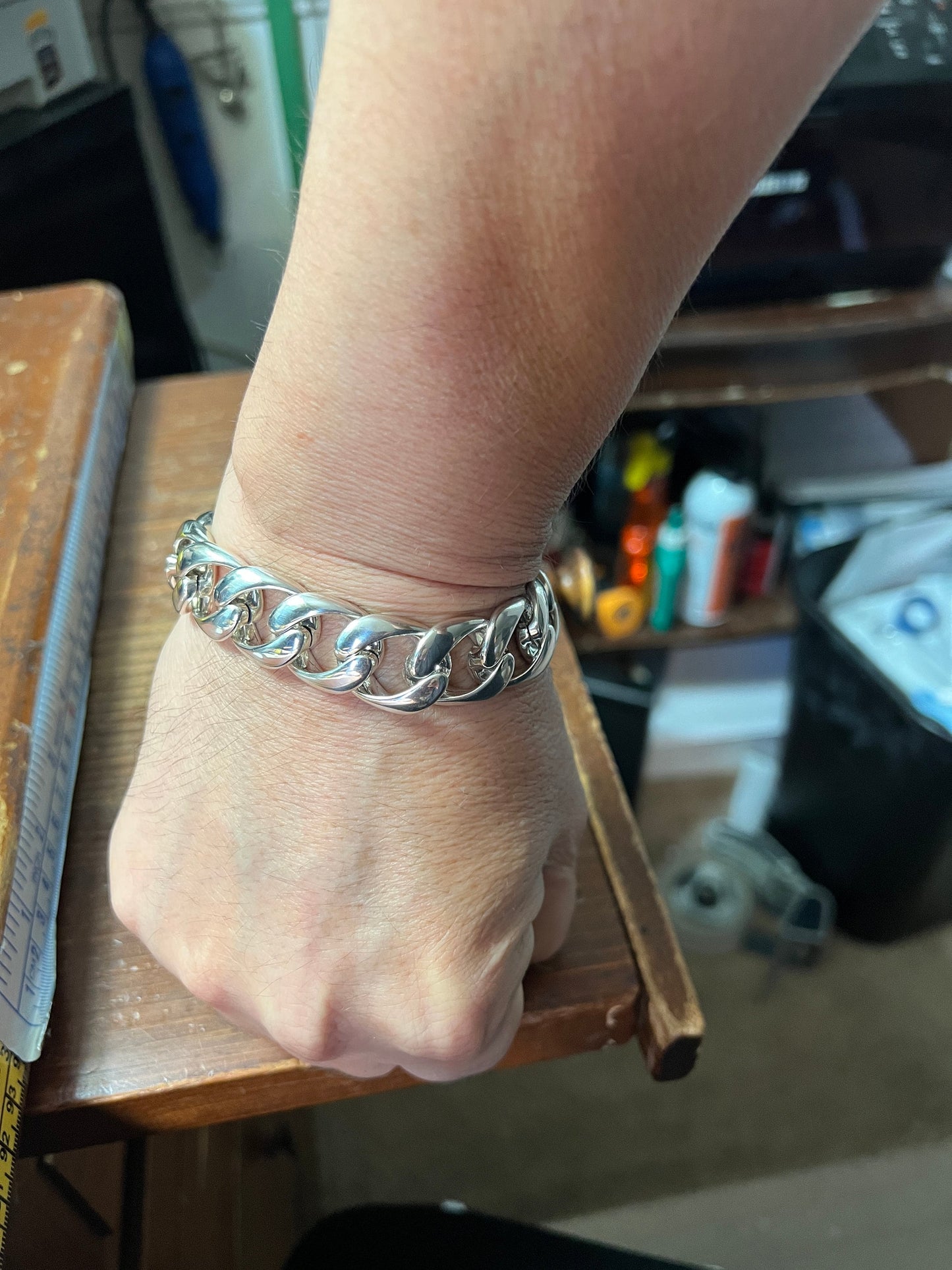 Domineering Thick Cuban Chain Link S925 Sterling Silver Bracelet Men's Trendy Punk European American Hip Hop Wide Version (#1)