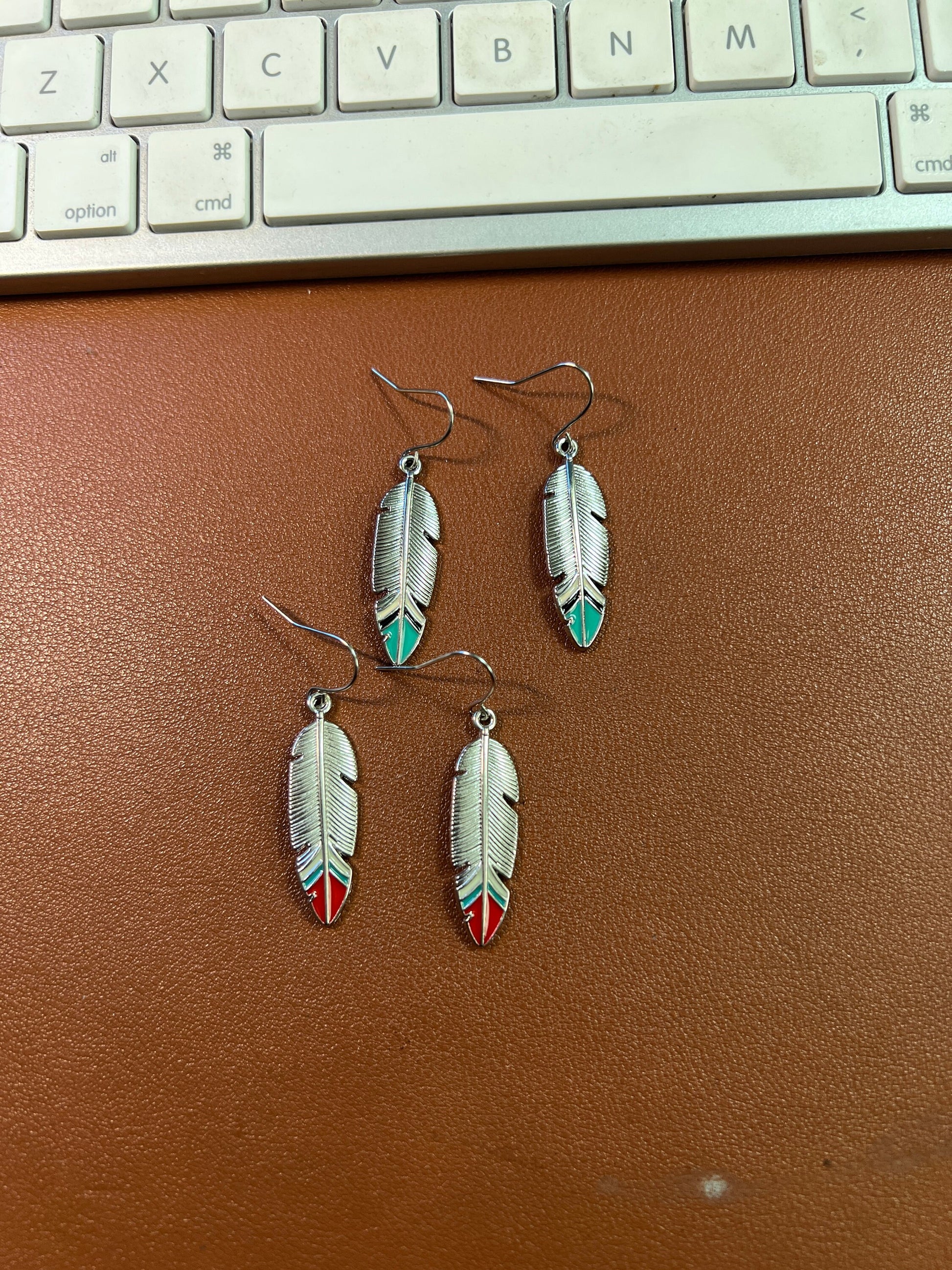 Native American Style Silver Tone Feather Ethnic Boho Dangle Drop Earrings Jewelry (#5)
