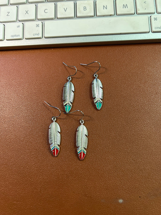 Native American Style Silver Tone Feather Ethnic Boho Dangle Drop Earrings Jewelry (#5)