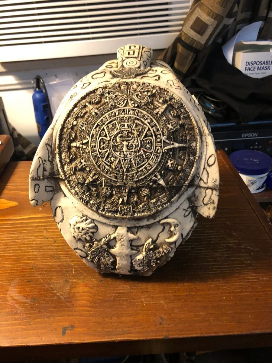 Jaguar Skull Warrior Mayan or Aztec Statue, Mexica Warrior, 8" x 8", Bone & Resin, Light Weight Cast