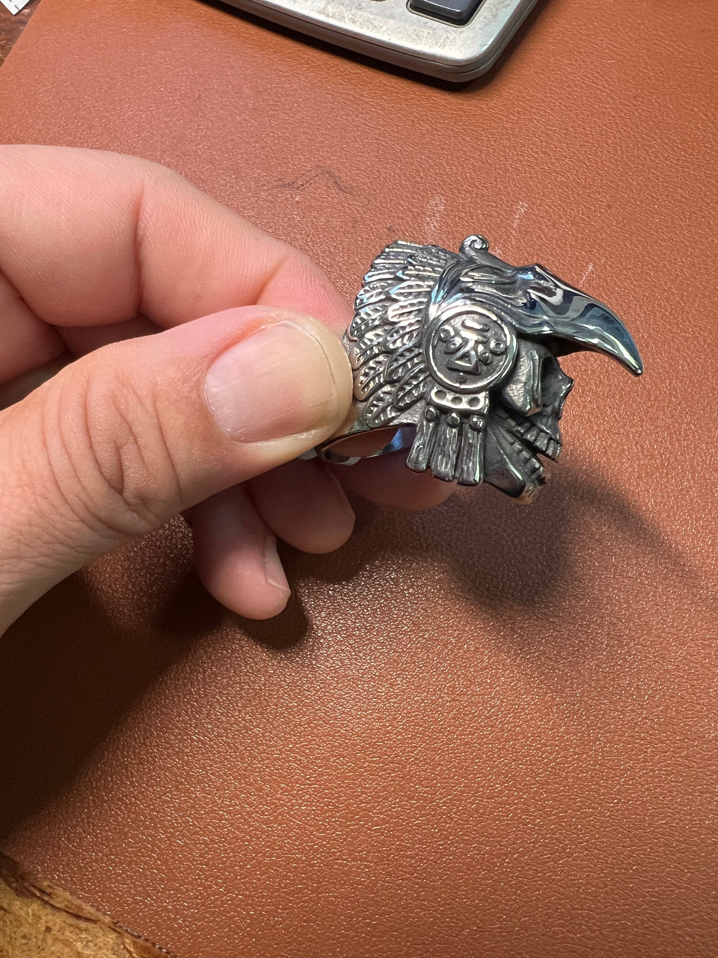 Aztec Eagle Warrior Ring, Metal Alloy, Mexica Rings, Indigenous Native American (#8)