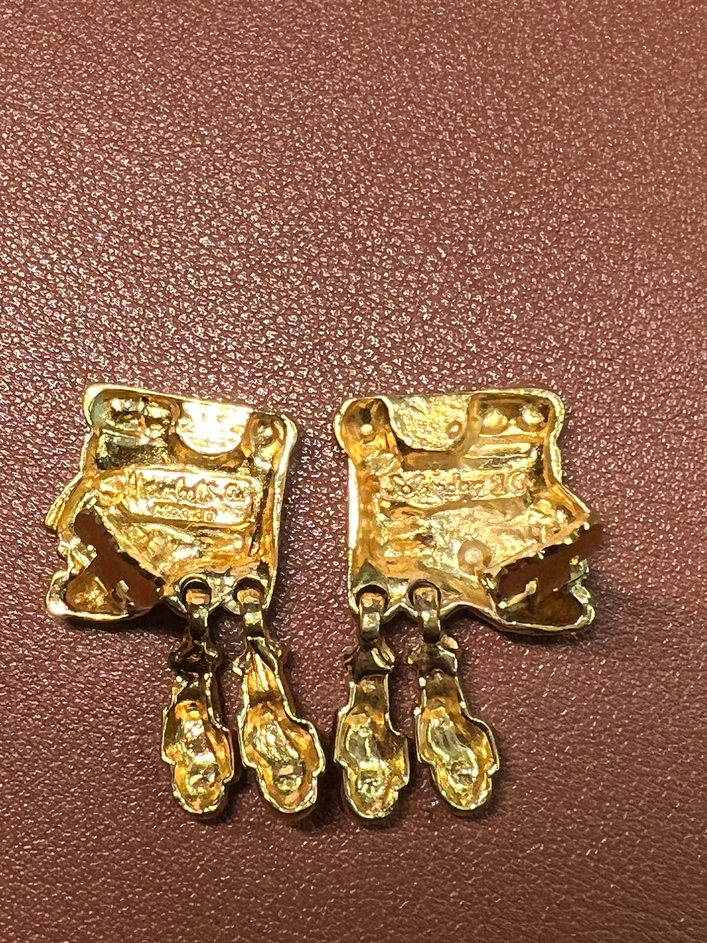 Aztec or Mayan style Earrings by Salvador Teran for Marbel SA Mexico, gold plated Clip-On (#1)