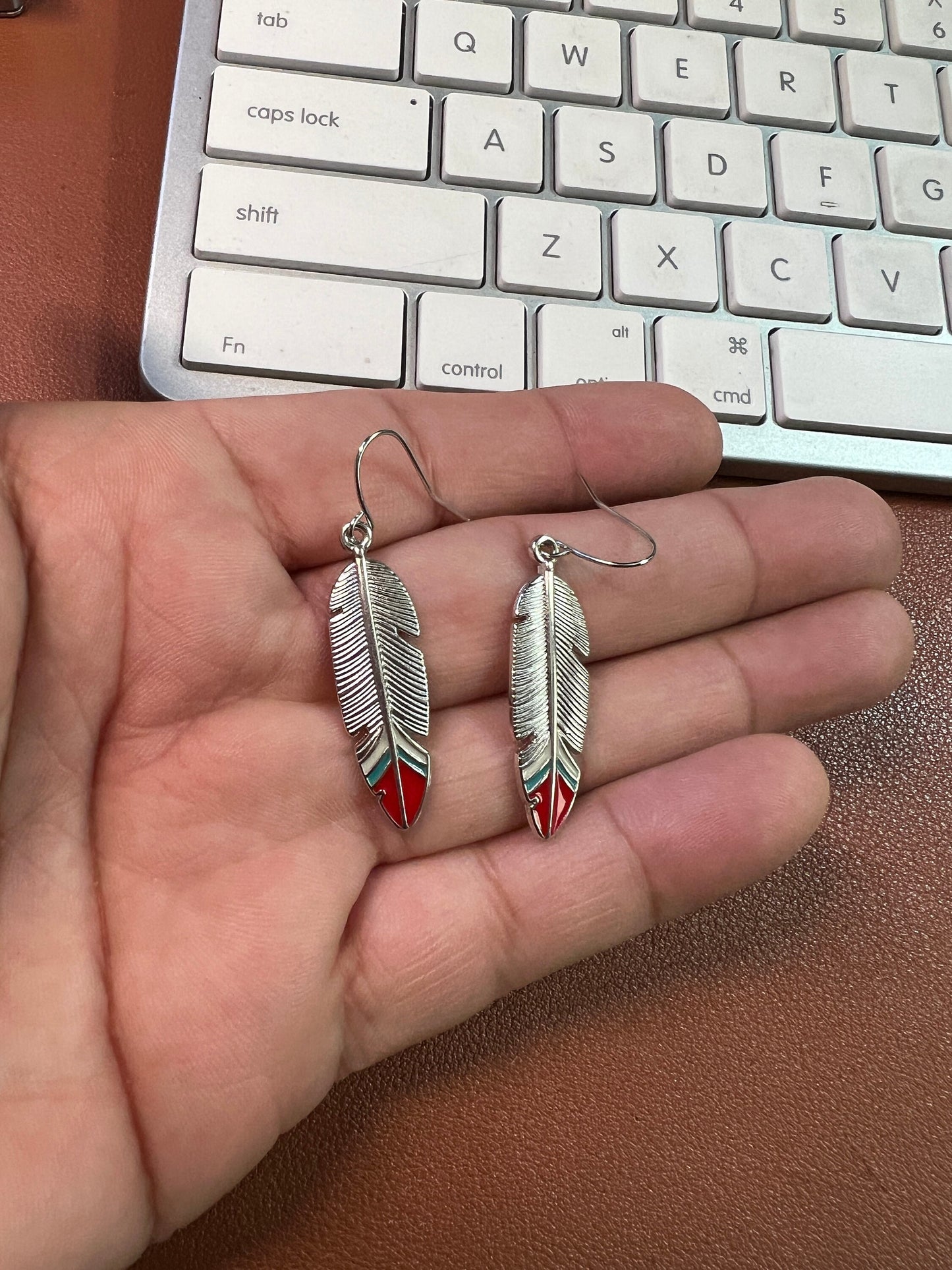 Native American Style Silver Tone Feather Ethnic Boho Dangle Drop Earrings Jewelry (#5)