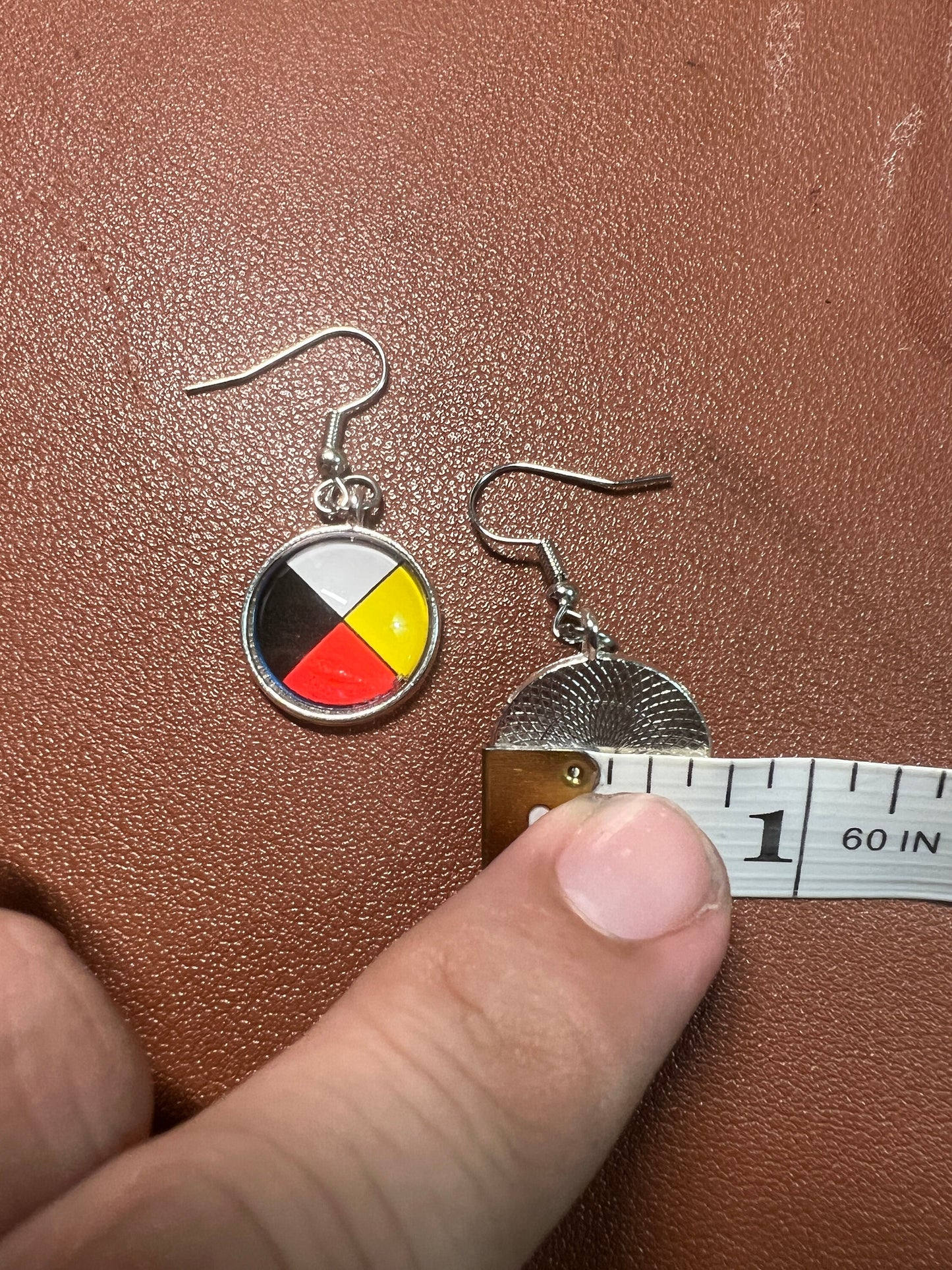 Native American Style Silver Tone Solid Print 4 Direction Wheel Dangle Drop Earrings Jewelry (#4)