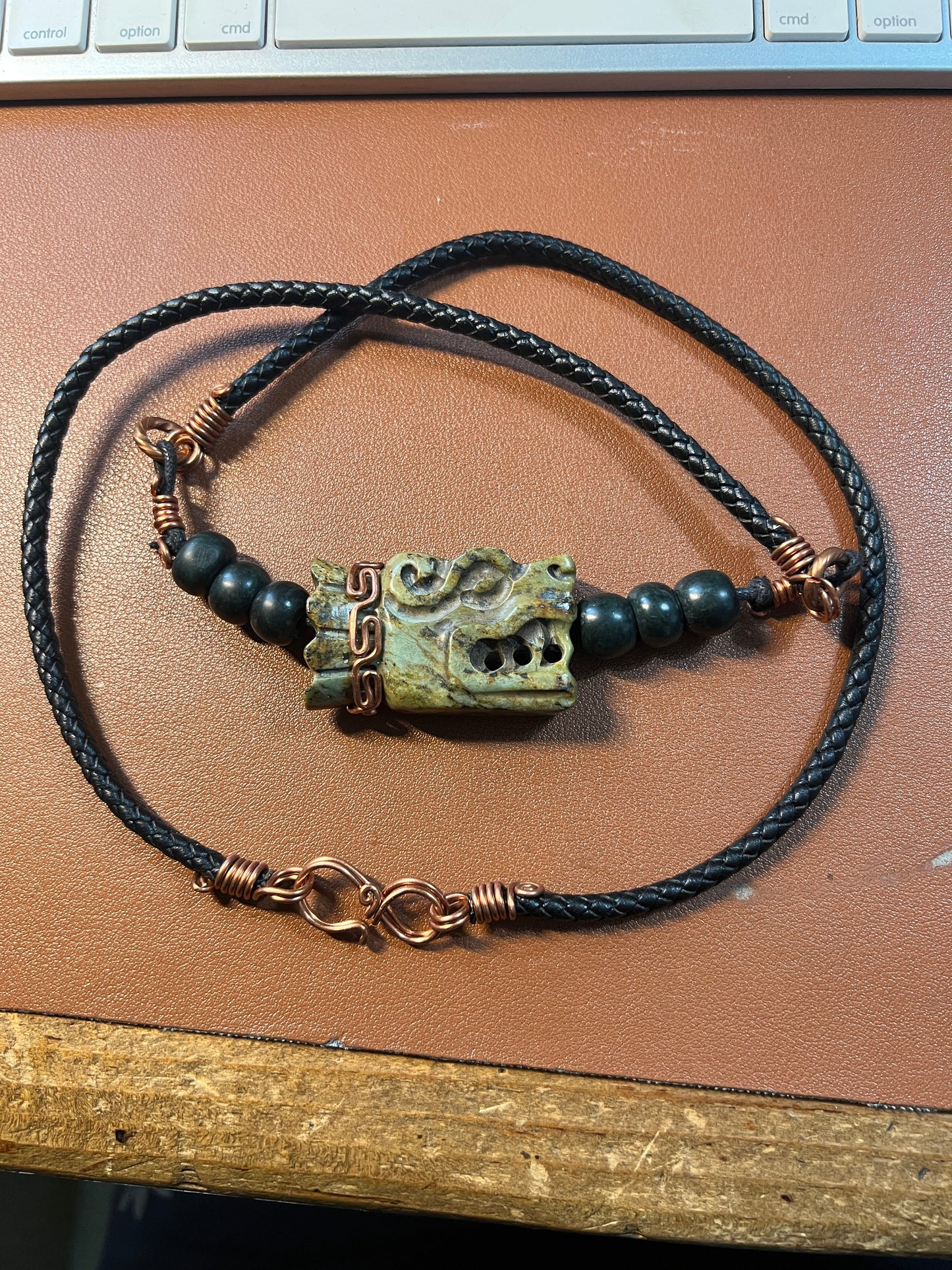 Jade Quetzalcoatl Feathered Serpent Necklace, Kukulkan Mayan Plumed Serpent Necklaces, 28", Mexica, Aztec, Mexico (#A)